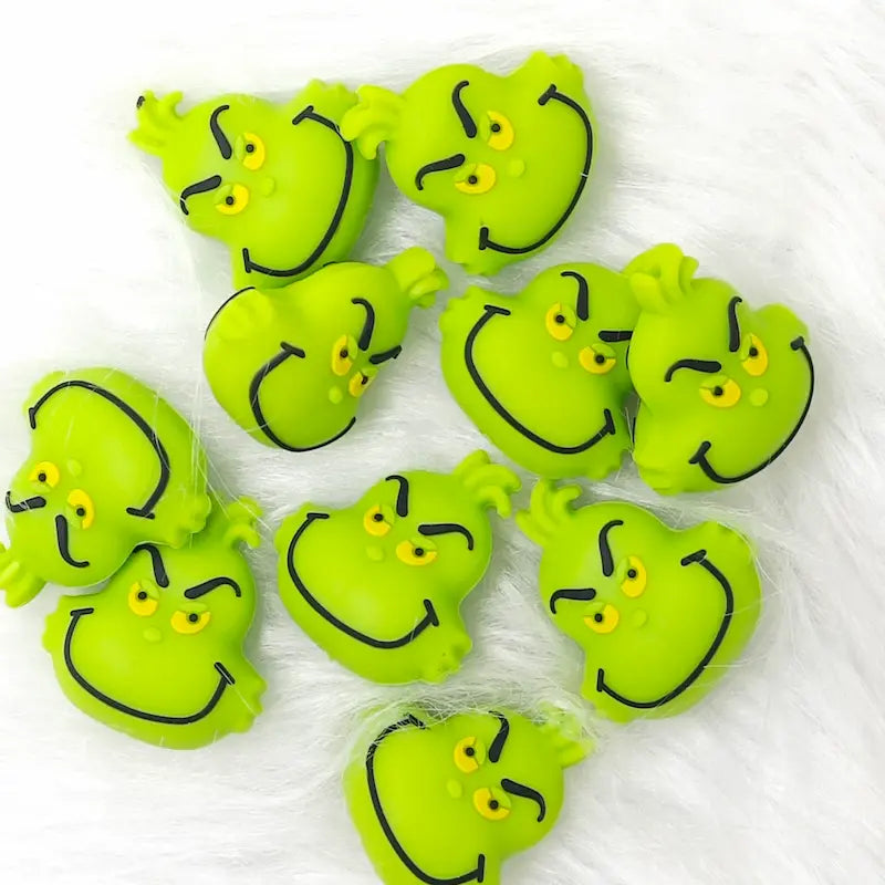Festive Green Character Head Silicone Focals for Holiday Beadable Pen Craft