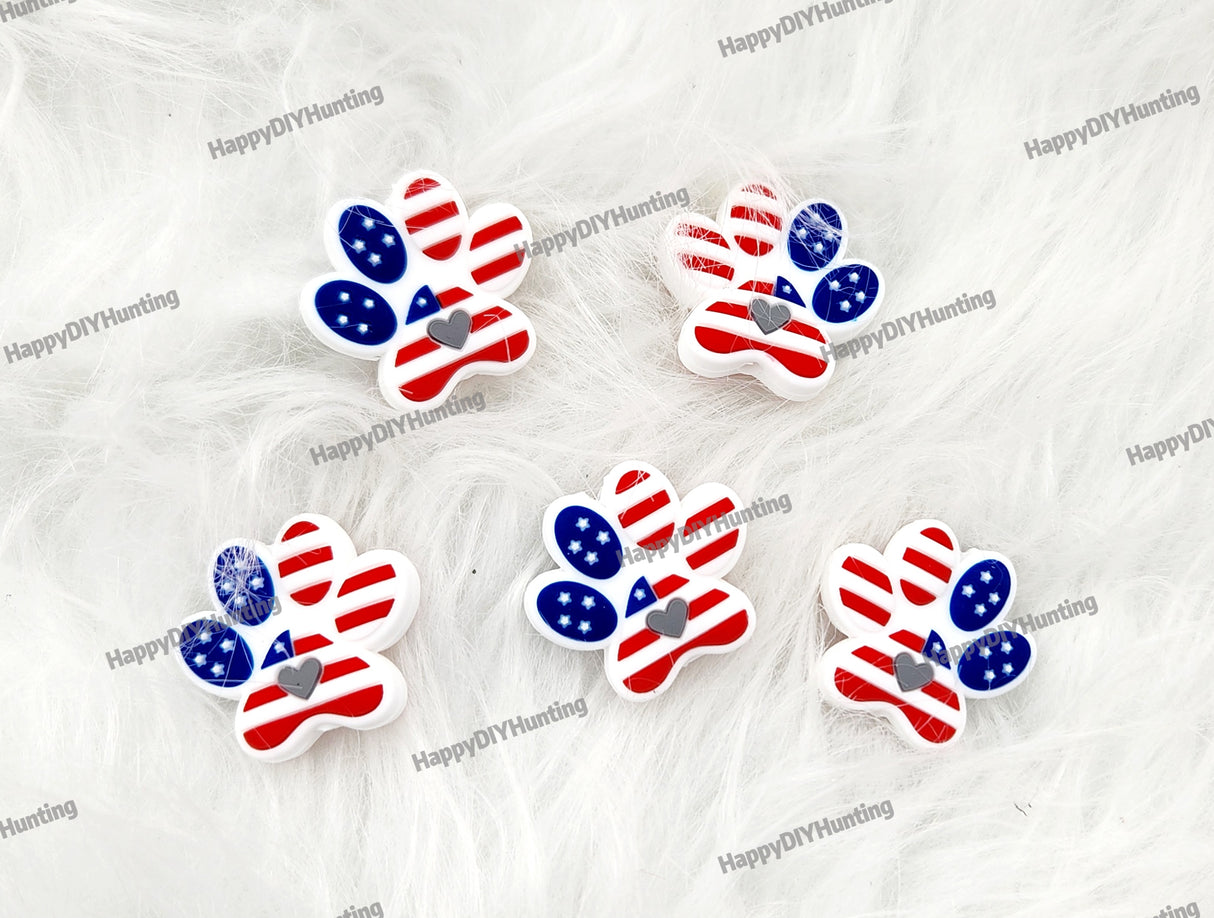 Flag Dog Paw Silicone Focal Beads,Animal Focal Beads