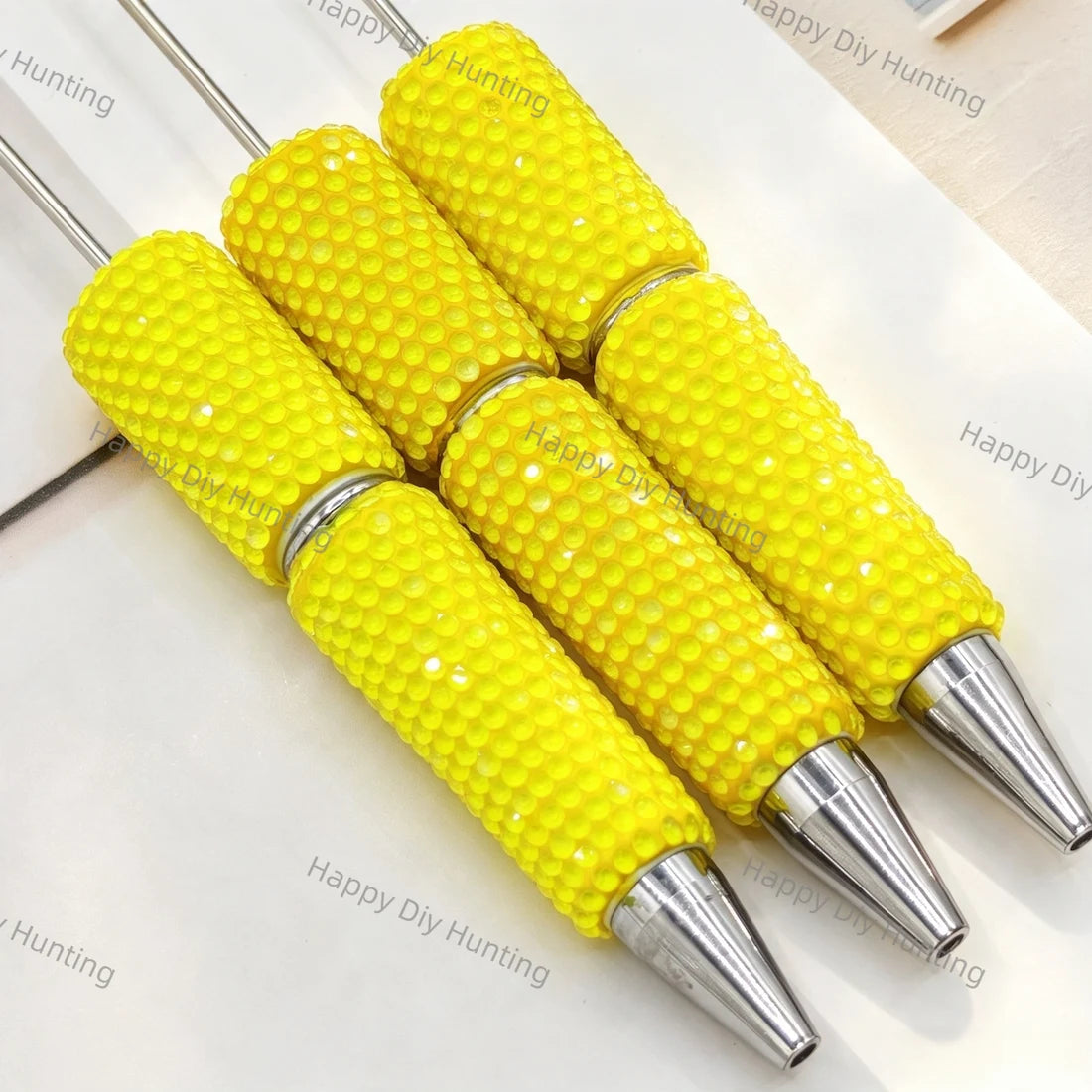 Full wrap champagne crystal rhinestone beadable pens with long steel pin and silver metal tip, bling pen bodies for DIY handmade custom beaded craft pens