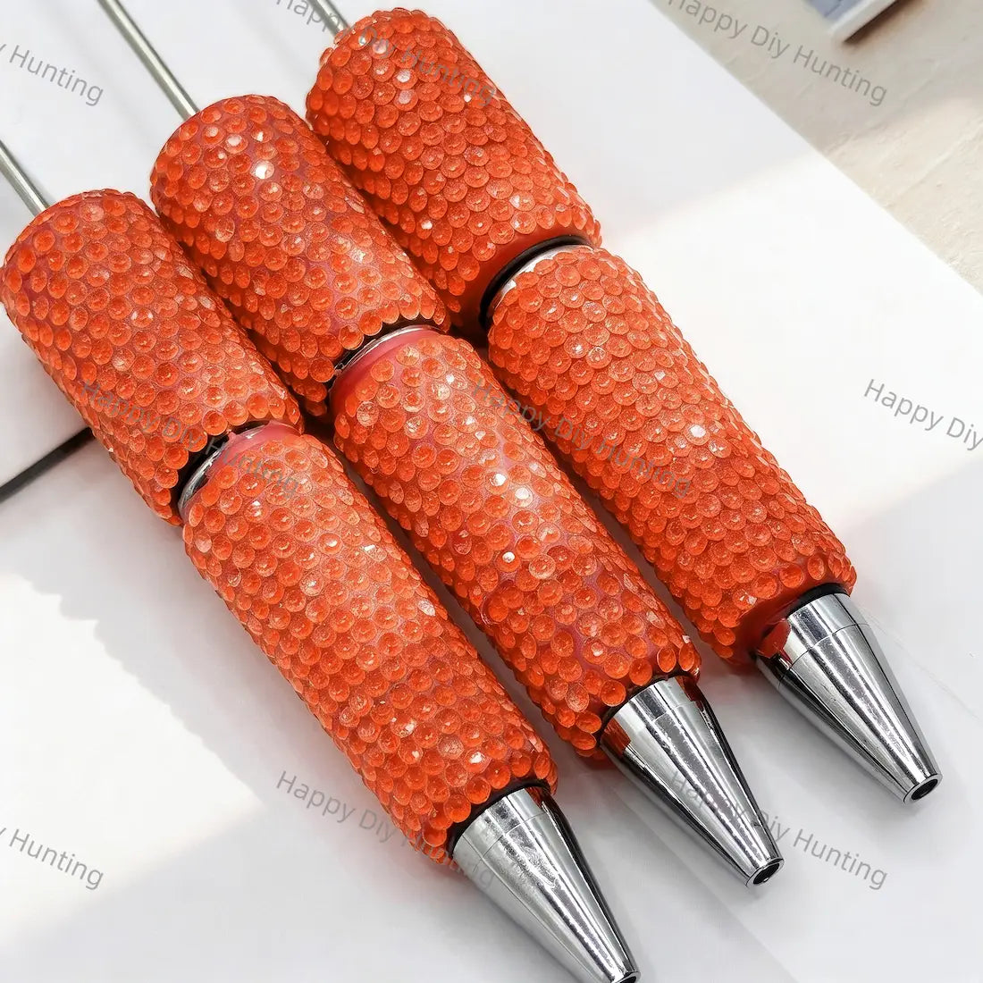 Full wrap champagne crystal rhinestone beadable pens with long steel pin and silver metal tip, bling pen bodies for DIY handmade custom beaded craft pens