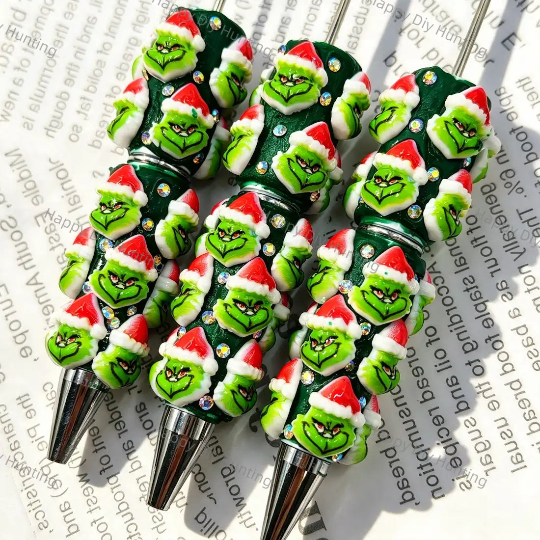 Green Skin 3D Santa Hat Christmas Face Beadable Pens Wholesale, Matches All Focal Beads & Pen Toppers