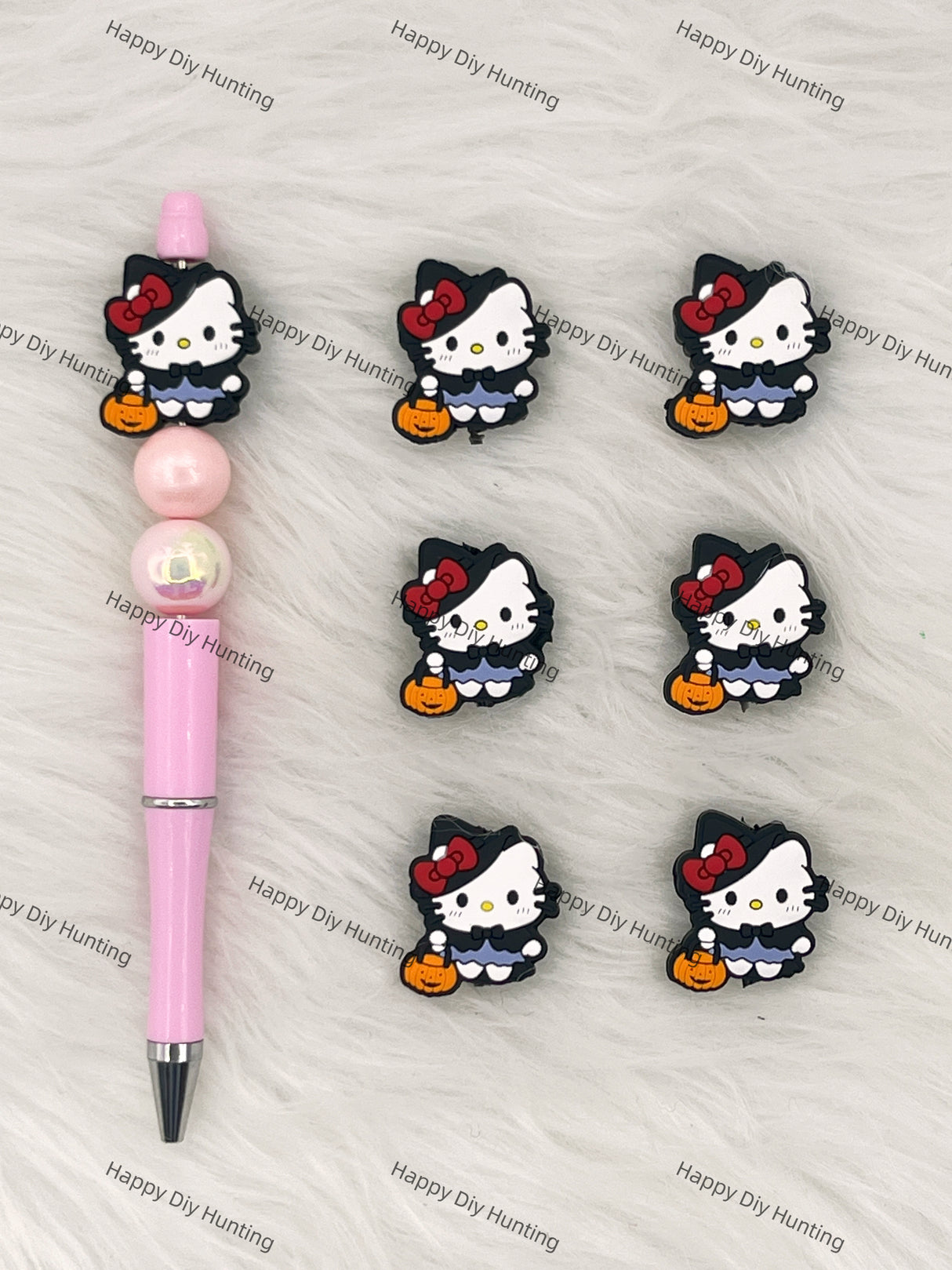 HK Cat Carrying A Pumpkin Lantern Silicone Focal Beads Wholesale, silicone focal beads for pens