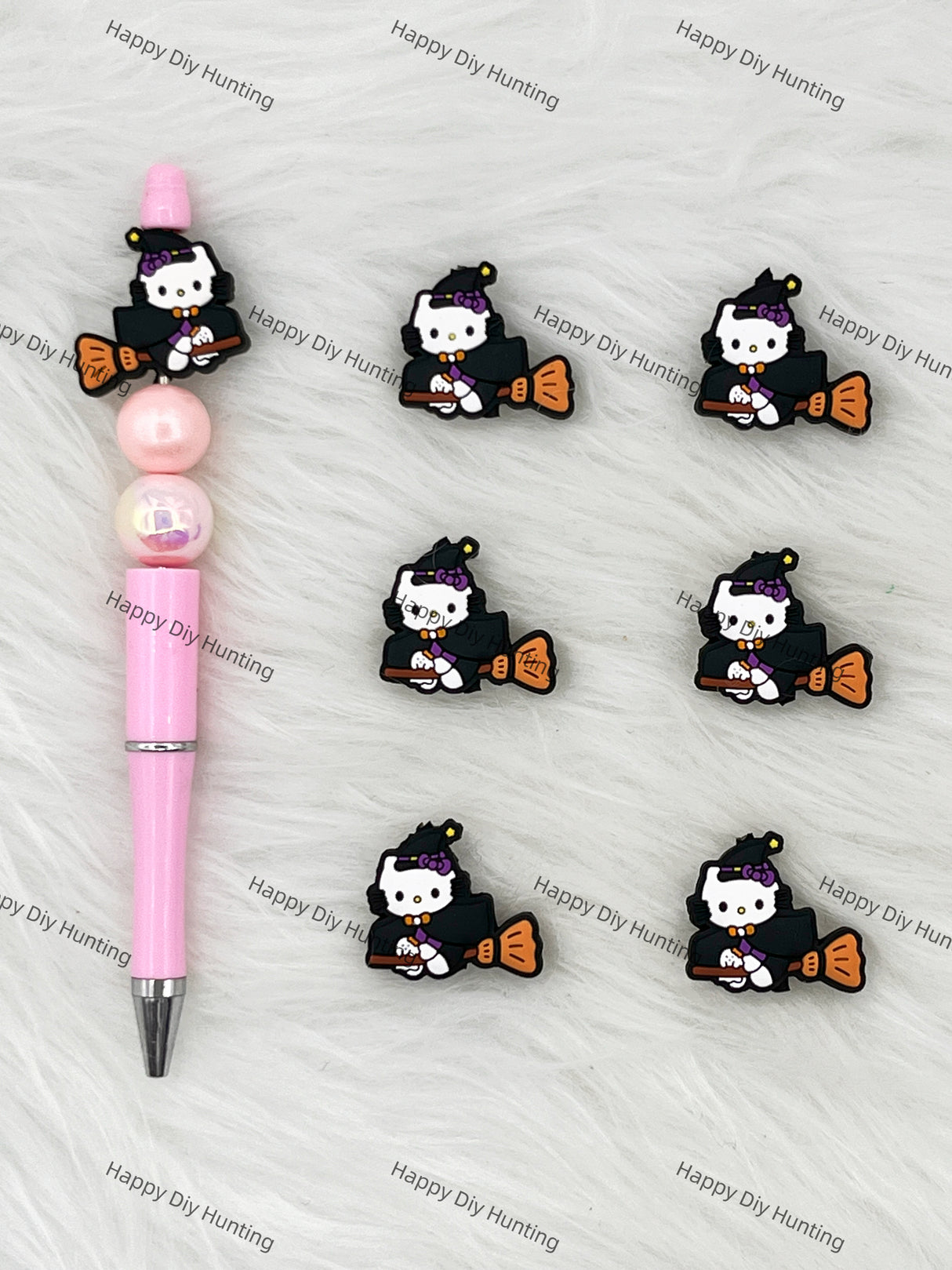 HK Cat Riding On A Magic Broomstick Silicone Focal Beads Wholesale, silicone focal beads for pens
