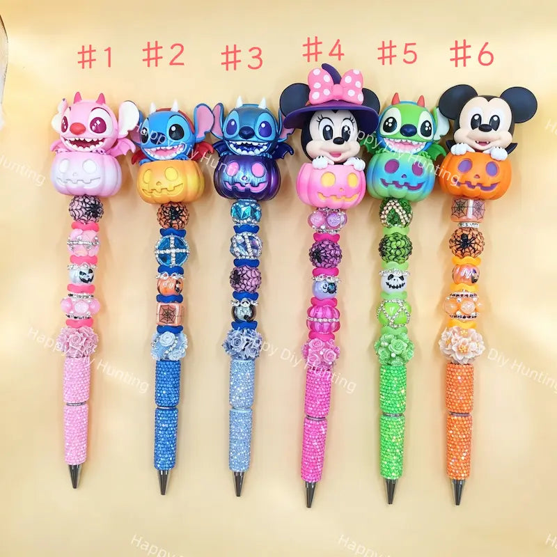 Halloween pumpkin cartoon character acrylic beadable pens handmade beaded stationery