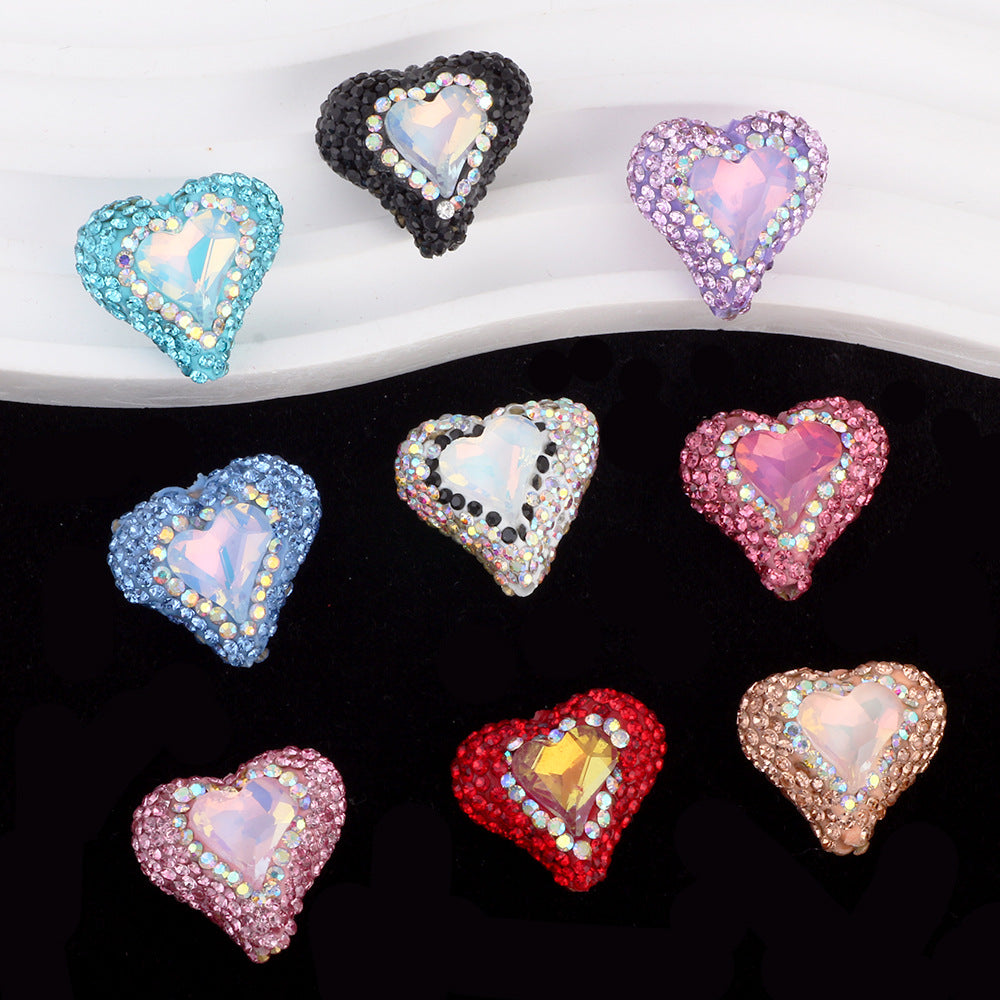 Heart Shape Clay Beads with Rhinestone