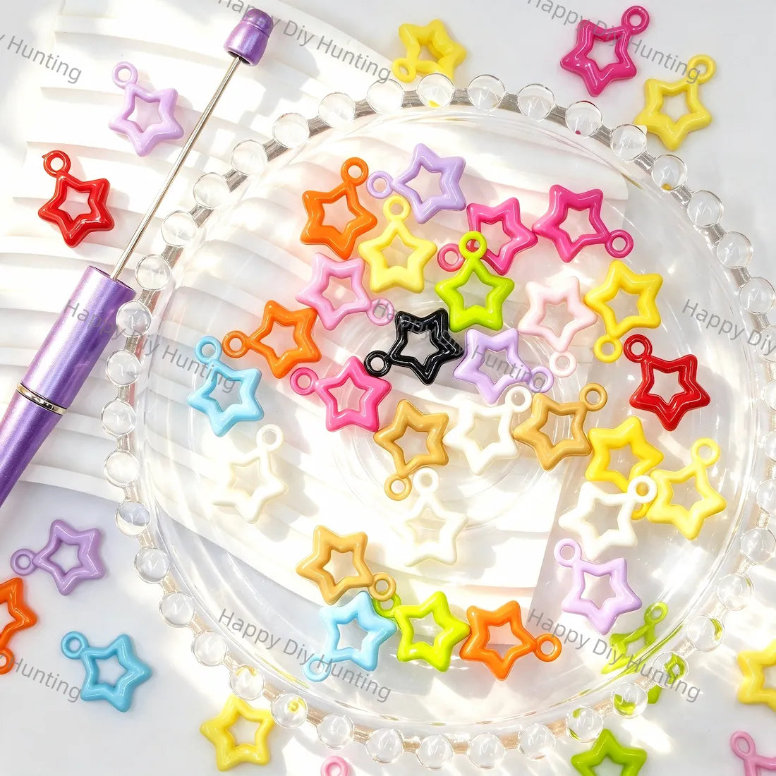 glossy hollow star acrylic beads with integrated open hanging loop for beadable pen diy craft wholesale
