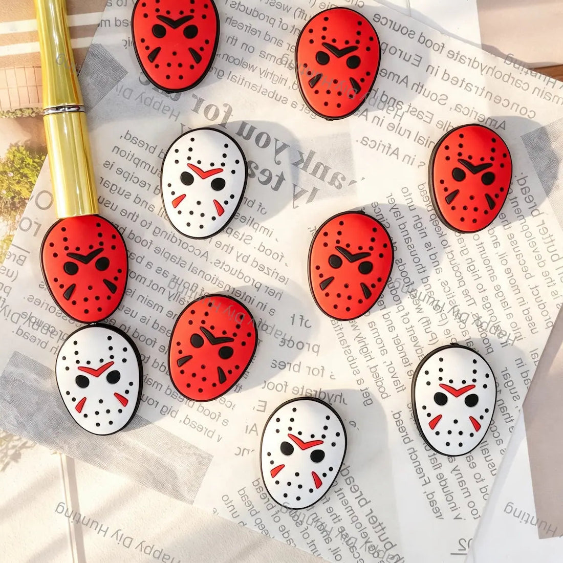 horror hockey mask silicone focal beads in white and red for diy beadable pen handmade halloween craft wholesale
