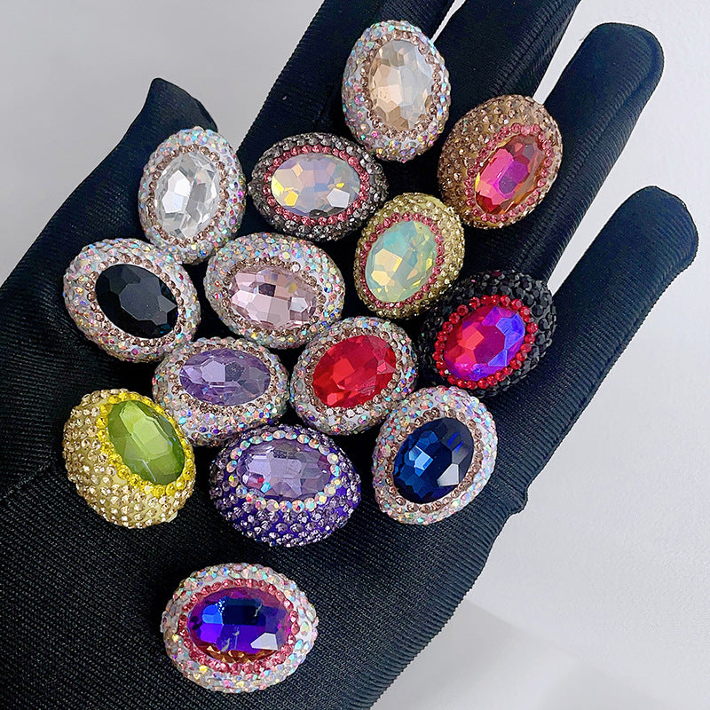 Oval Shape Clay Beads with Rhinestones