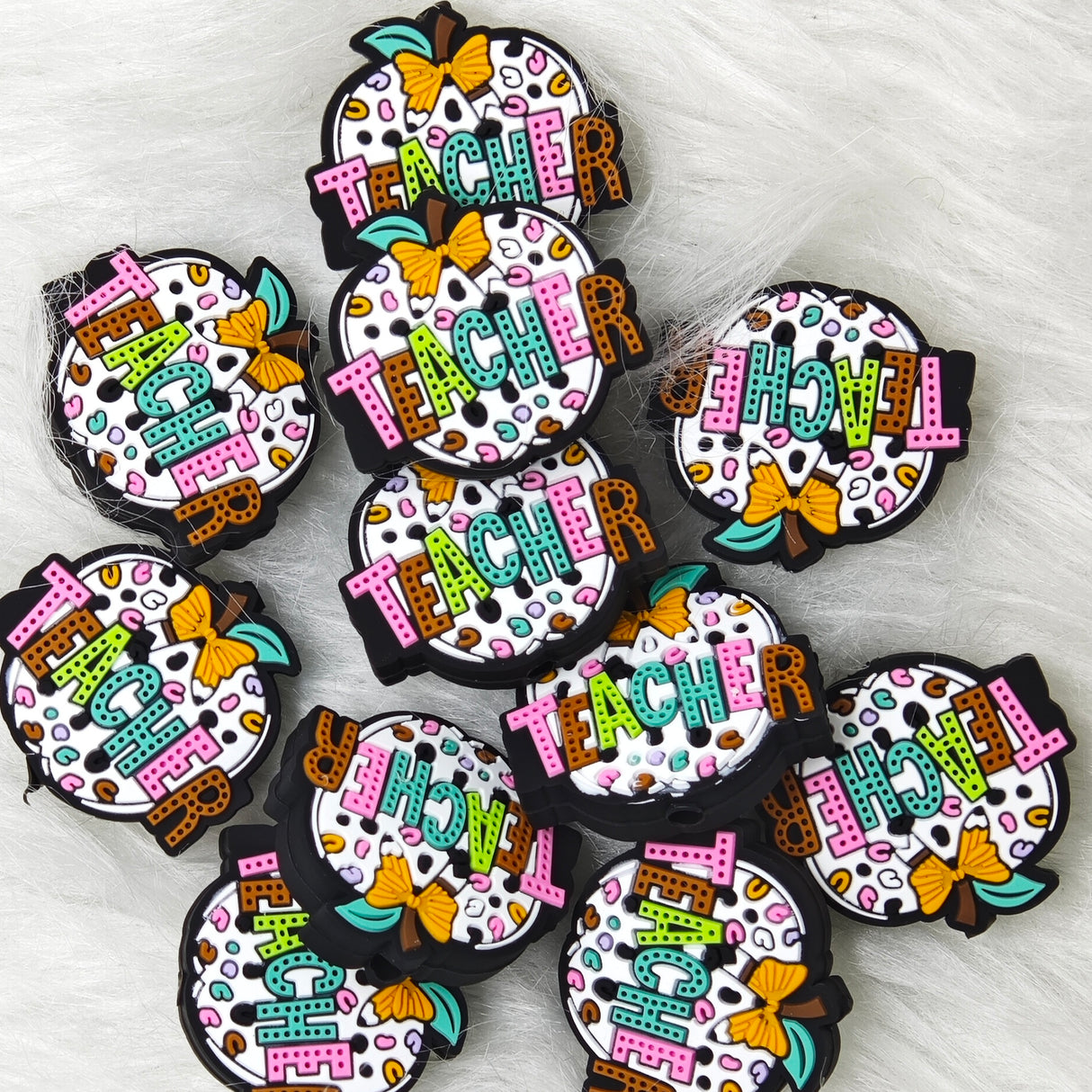 Leopard print apple teacher Silicone Focal Beads
