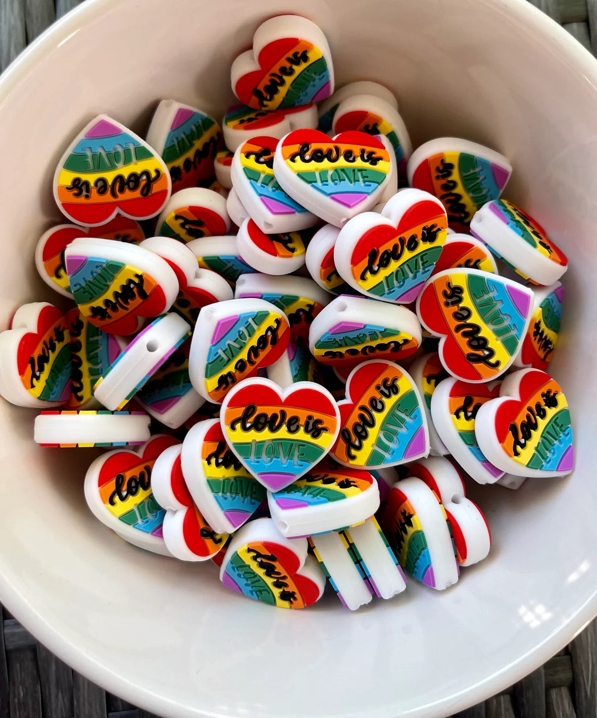 Love is Love Rainbow Heart Silicone Focal Beads Wholesale