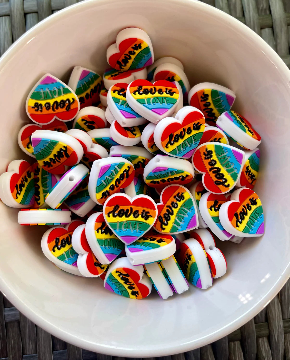 Love is Love Rainbow Heart Silicone Focal Beads Wholesale