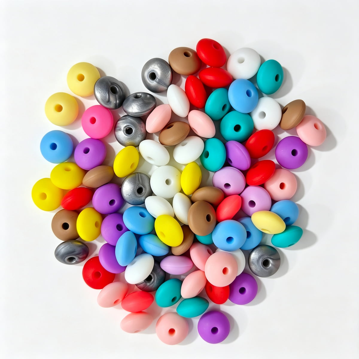 Mixed color round acrylic spacer beads including pearl and solid colors. Smooth, lightweight, and colorful, perfect for beadable pens, keychains, and handmade crafts.