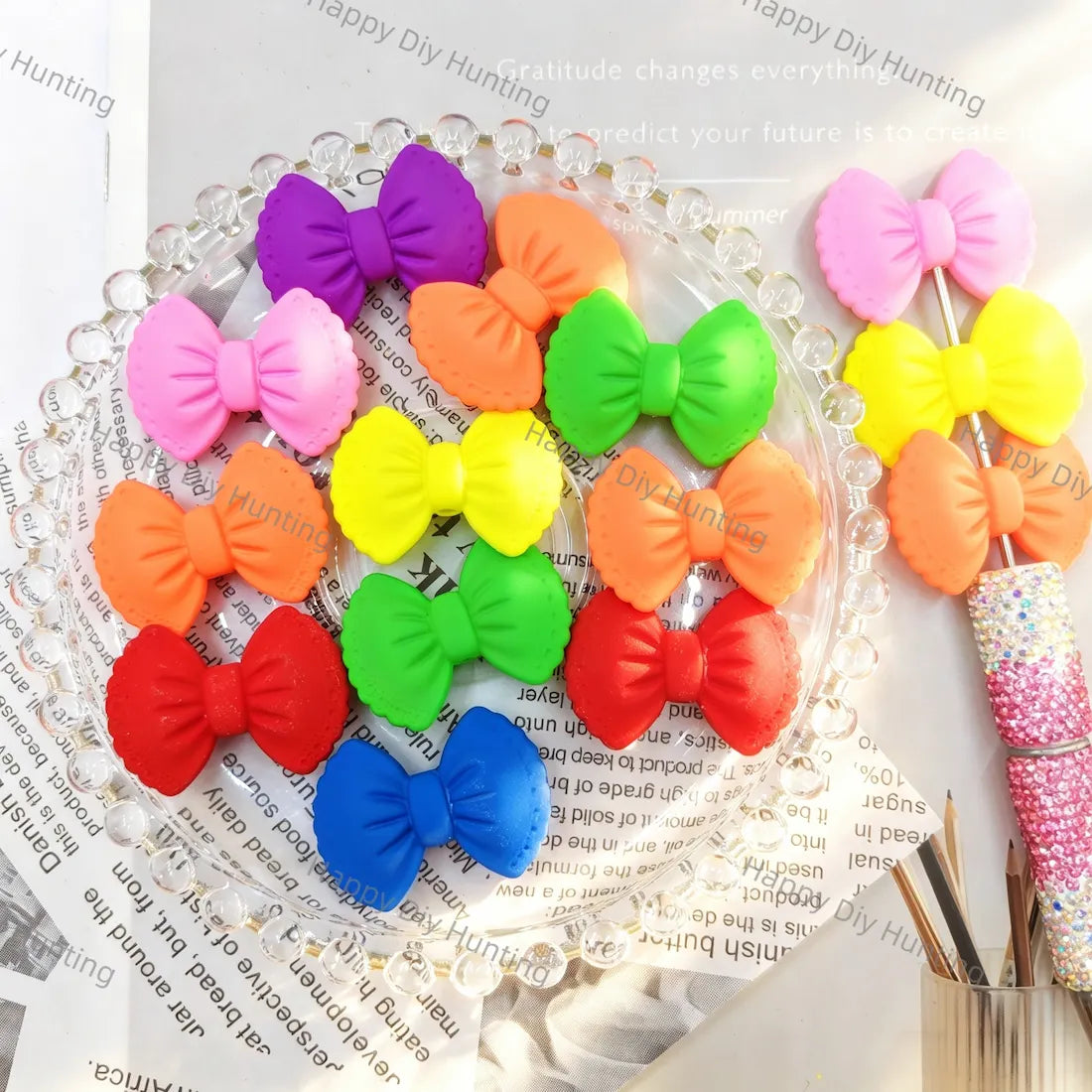 multi color scalloped edge bow shaped acrylic beads for diy beadable pen handmade craft wholesale