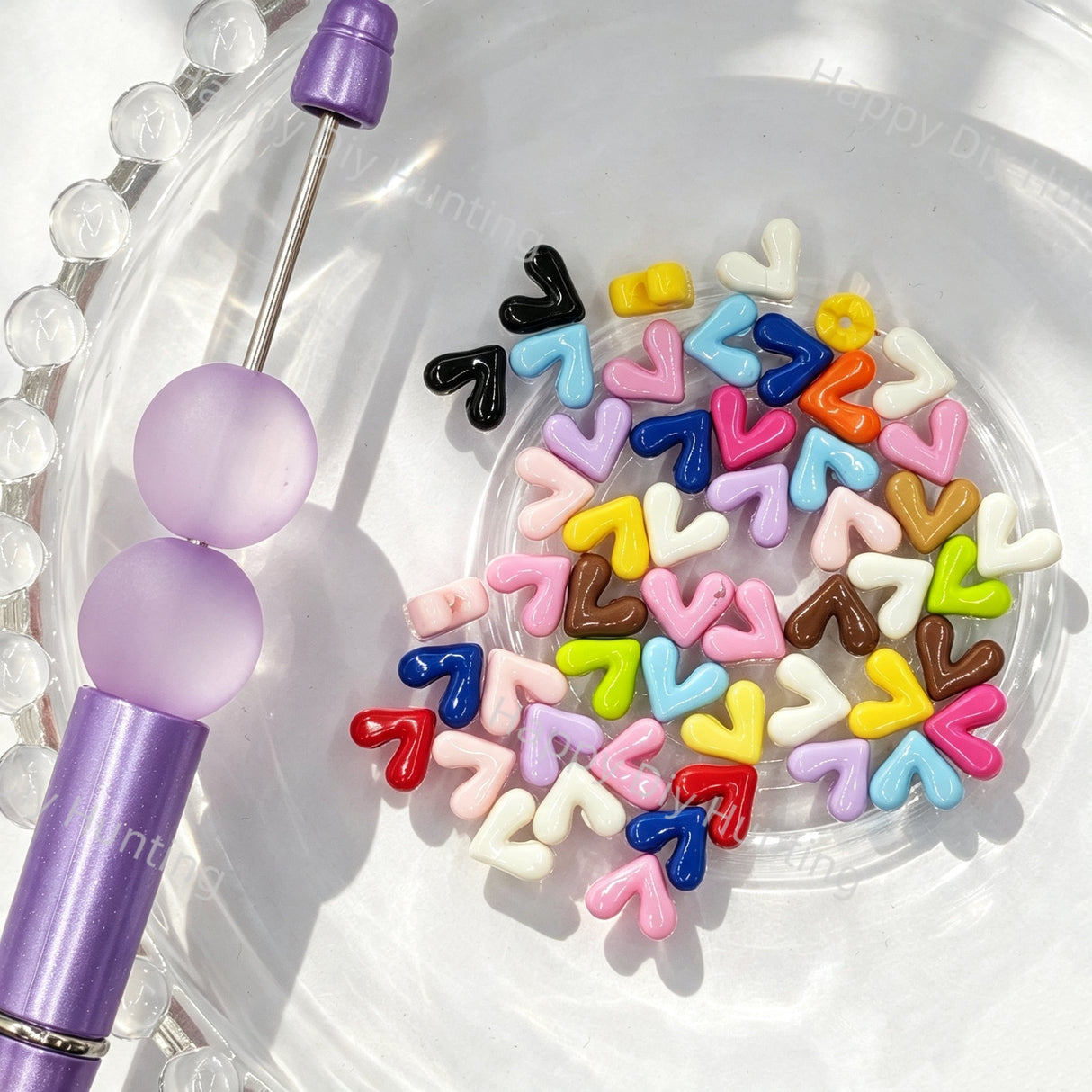 Multicolor Heart Shape Acrylic Beads for DIY Beadable Pens & Jewelry