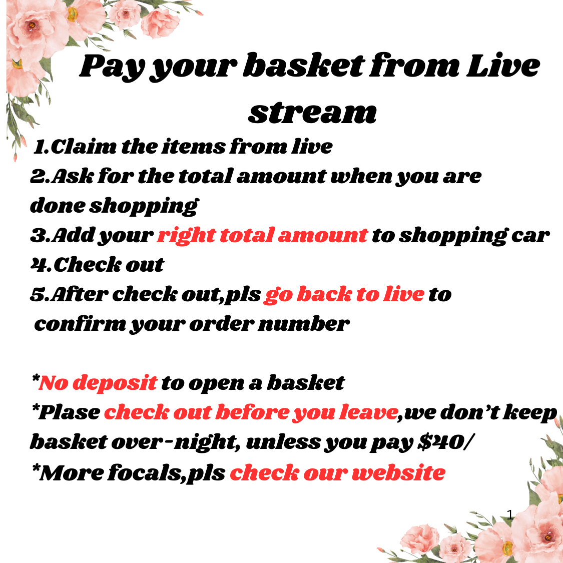 Pay Your Basket for the Live sale ( Pls read description if you are new)