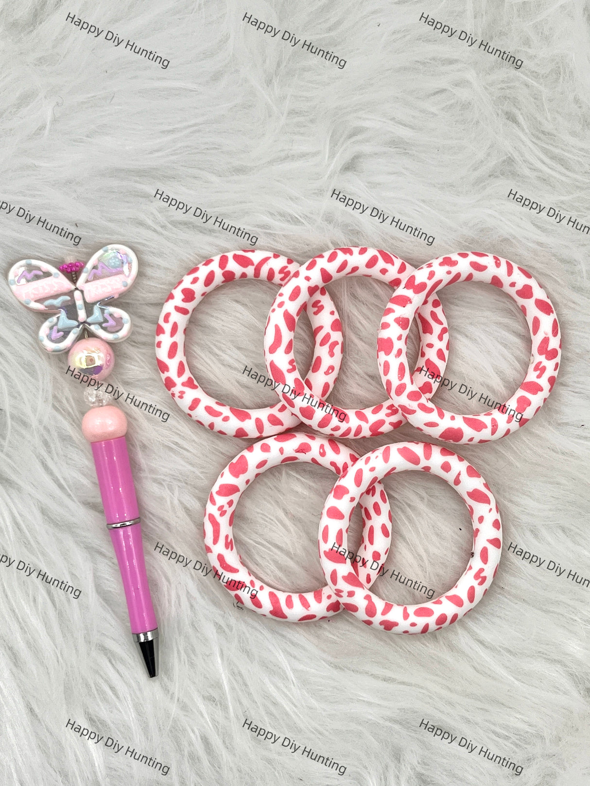Pink And White Beadable Silicone Ring Car Hanger Charm Loop