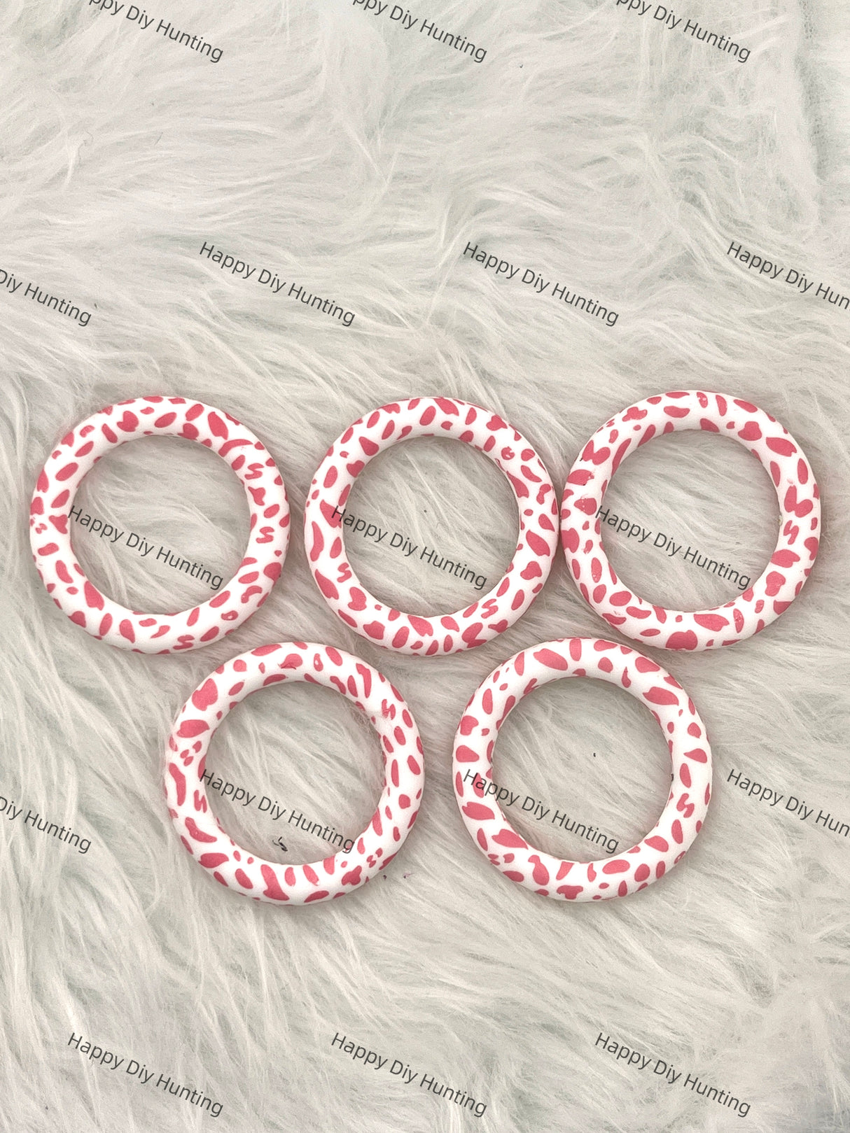 Pink And White Beadable Silicone Ring Car Hanger Charm Loop
