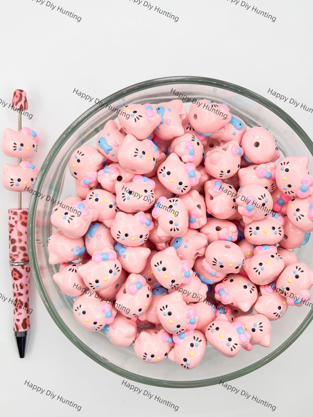 Pink HK Cat Head Acrylic Beads