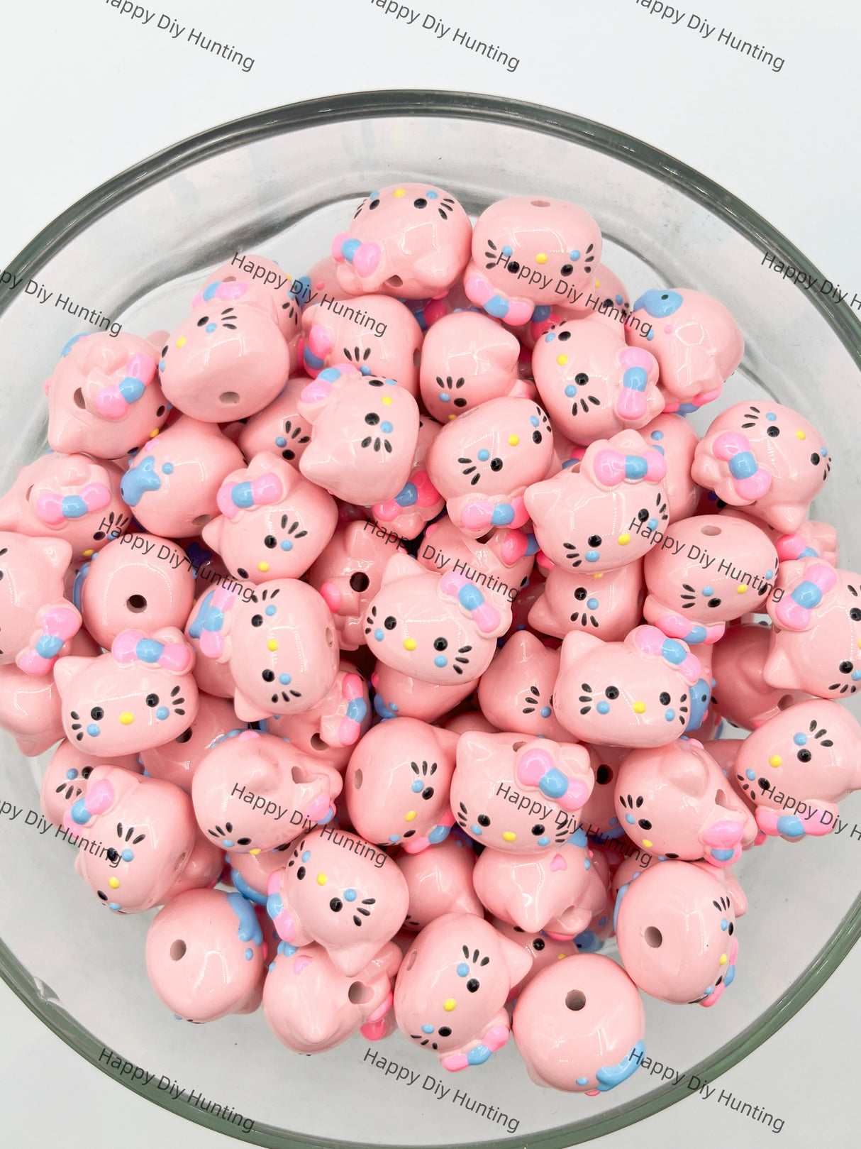 Pink HK Cat Head Acrylic Beads