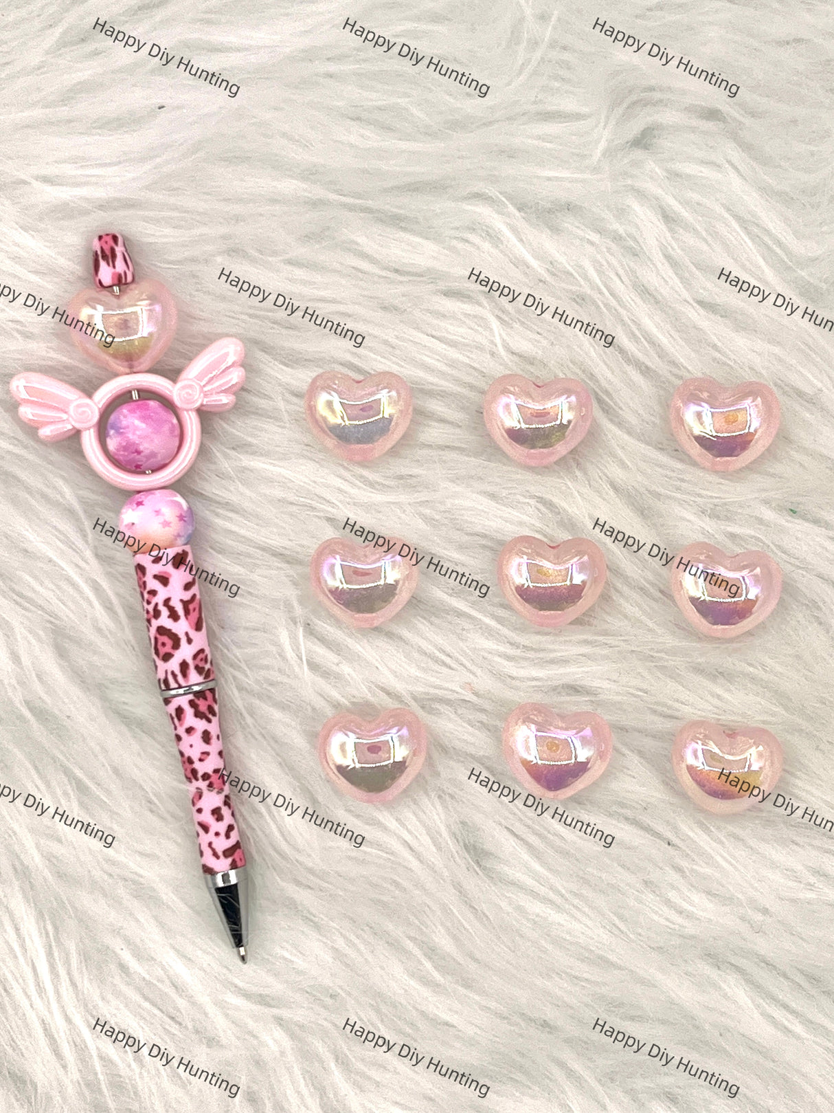 Pink Jelly Heart Shape Acrylic Beads with Gliter with pen