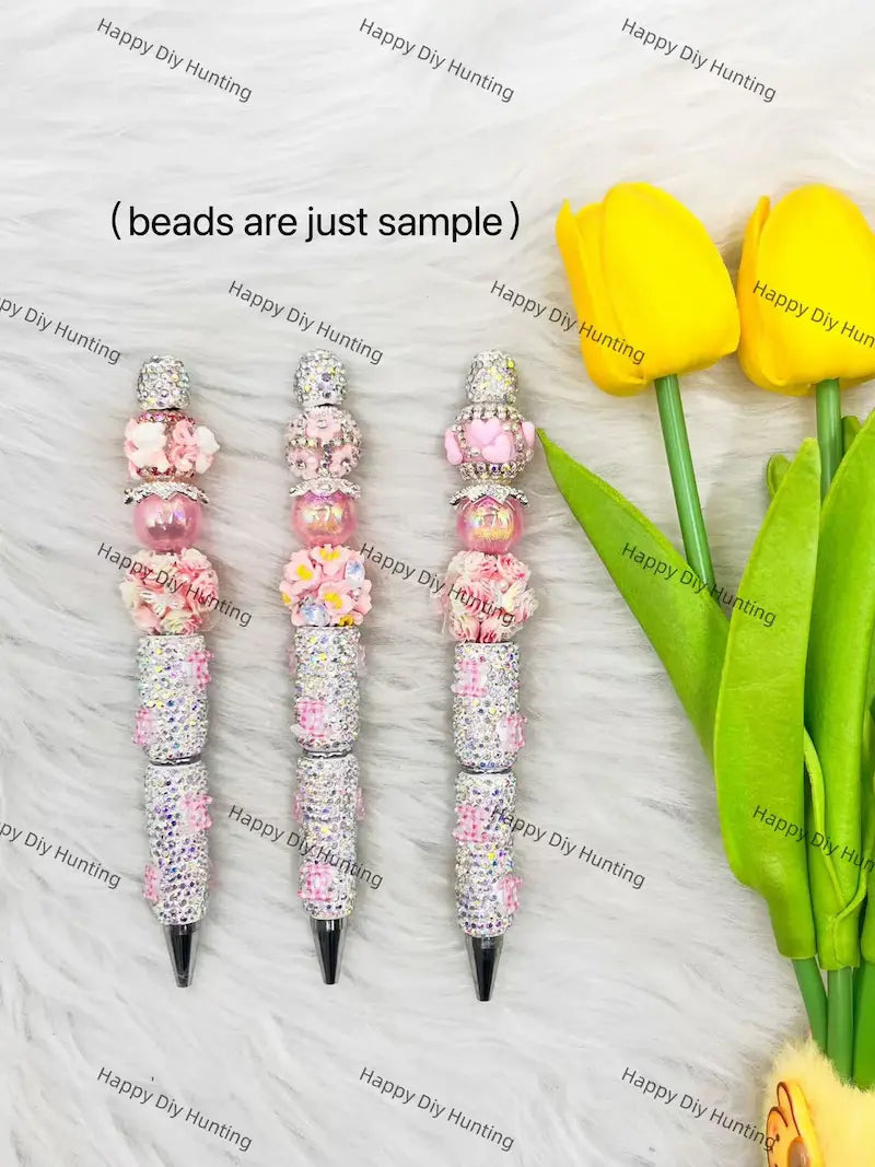 Silver Pink Rhinestone Pen Assembled Into Complete Beadable Pen for Handmade Craft Showcase