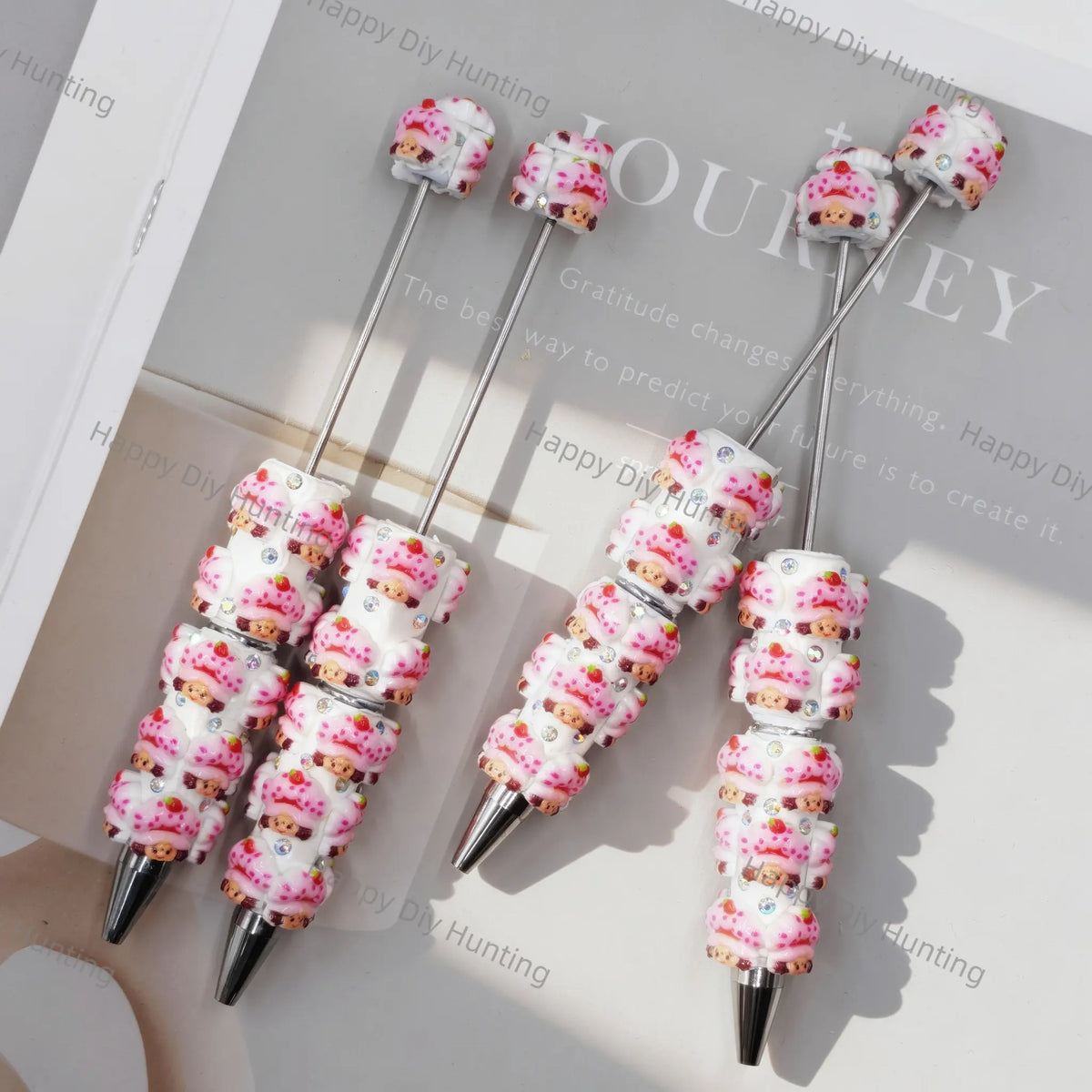 pink sweet cake cartoon figure rhinestone accent beadable pens for diy silicone focal bead craft wholesale