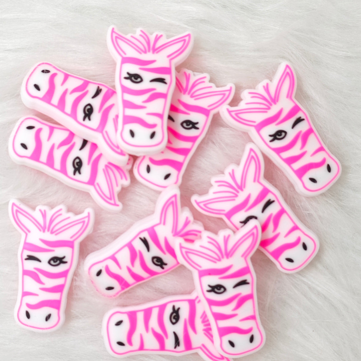 Pink Zebra Silicone Focal Beads Wholesale, animal focal beads