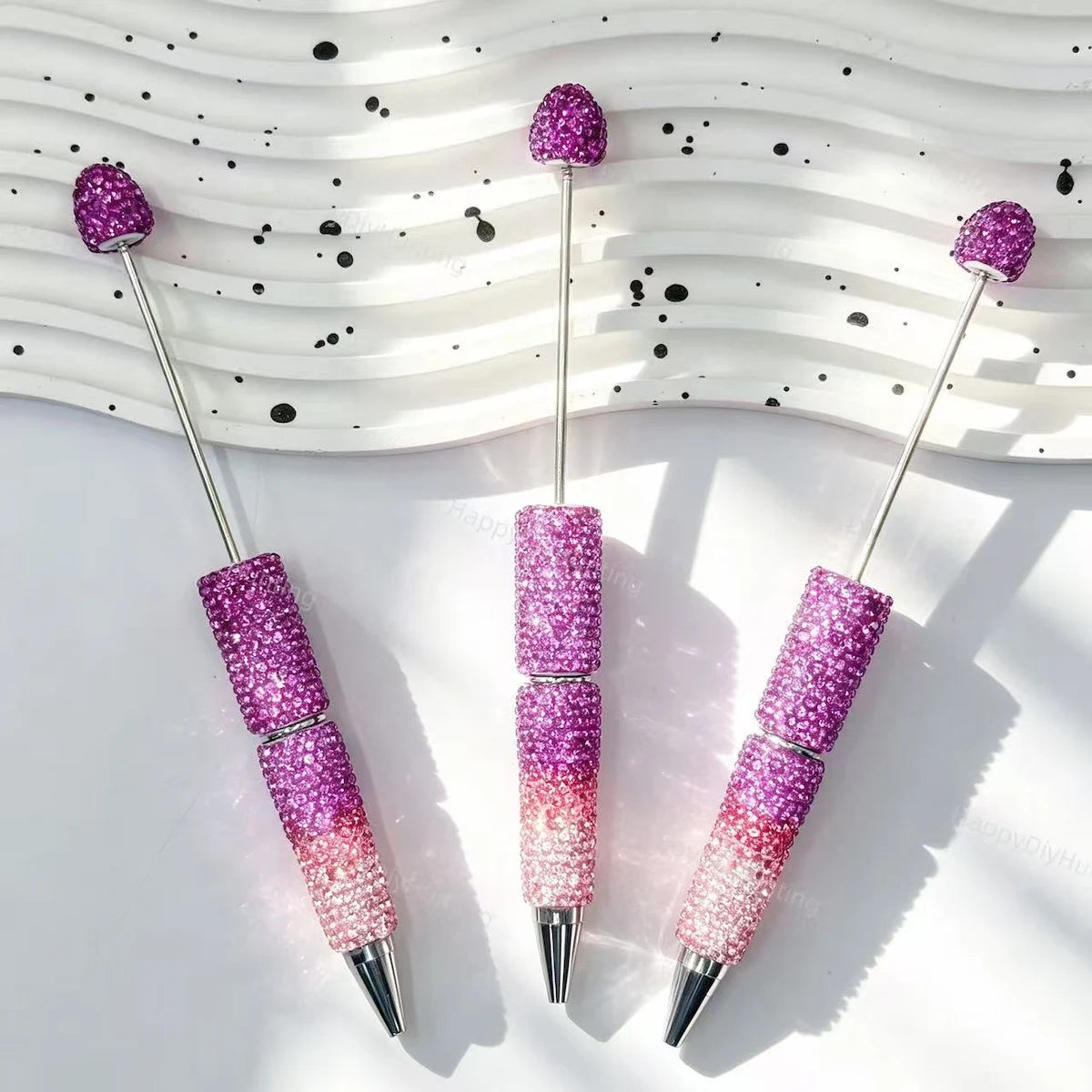 Pink purple gradient rhinestone beadable pens for DIY beadable pen making