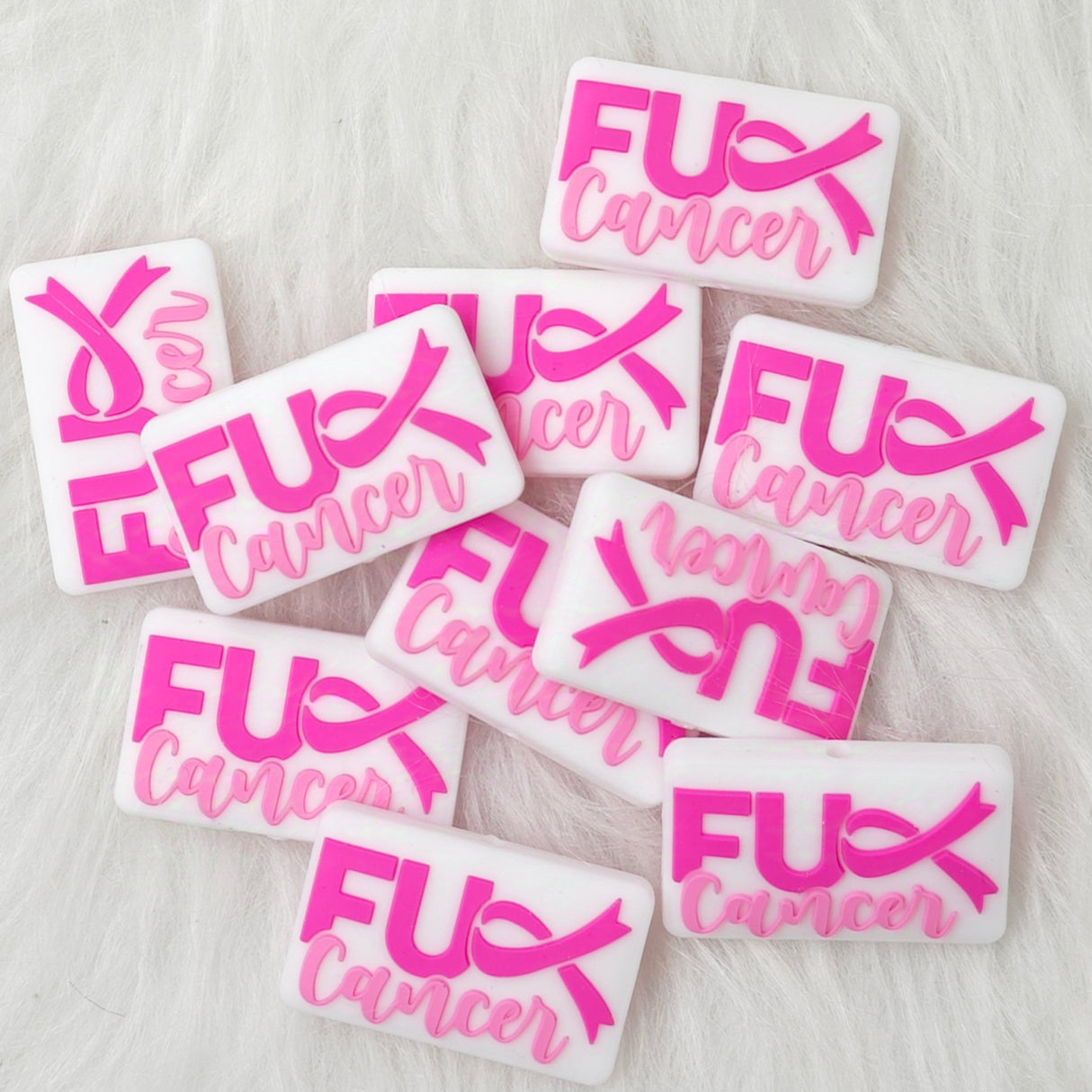 Pink ribbon breast cancer awareness Silicone Focal Beads, Nurse Focal Beads