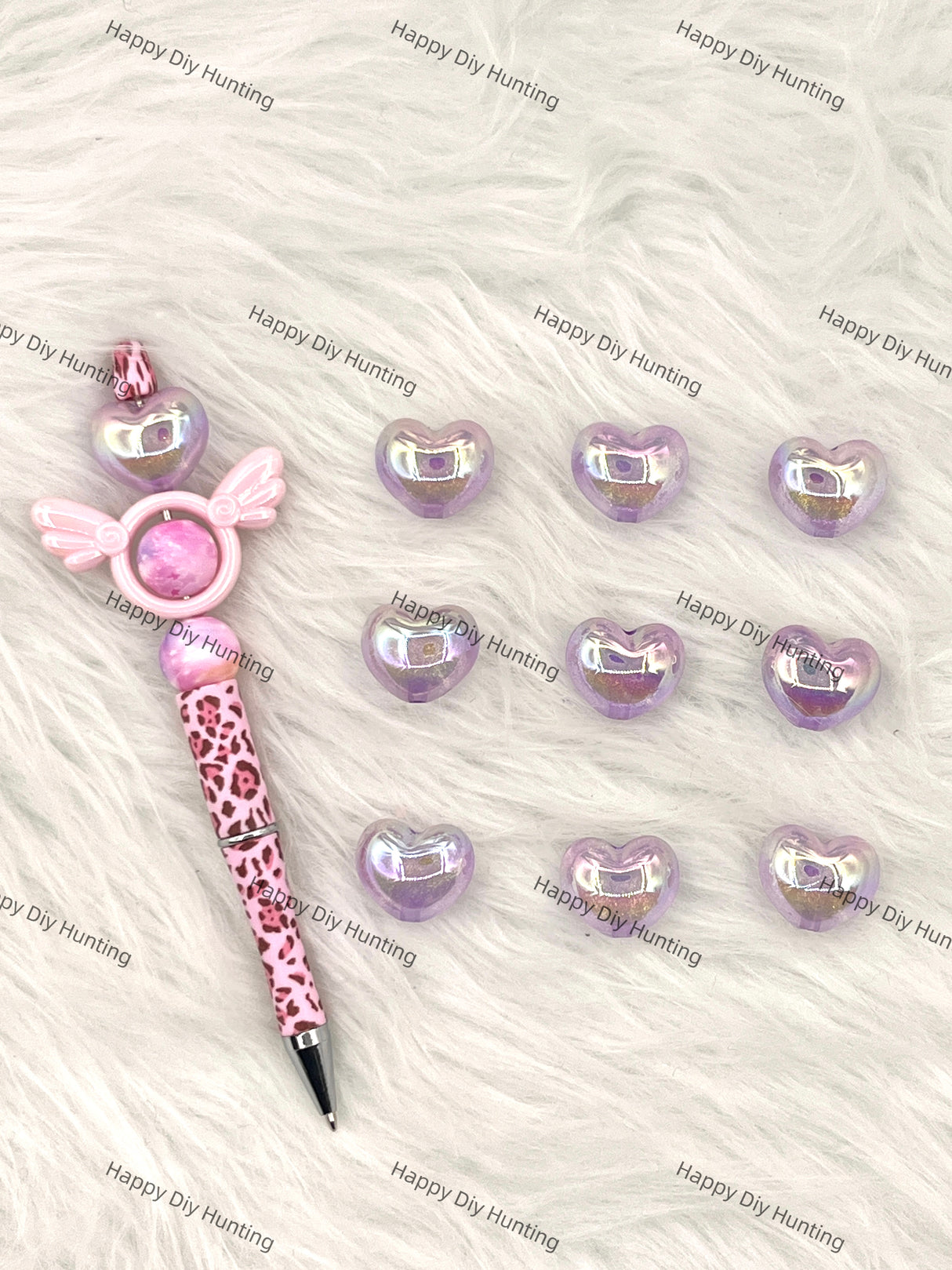 Purple Jelly Heart Shape Acrylic Beads with Gliter