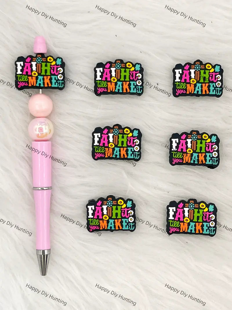 Handmade Beadable Pen with Positive Quote Silicone Beads