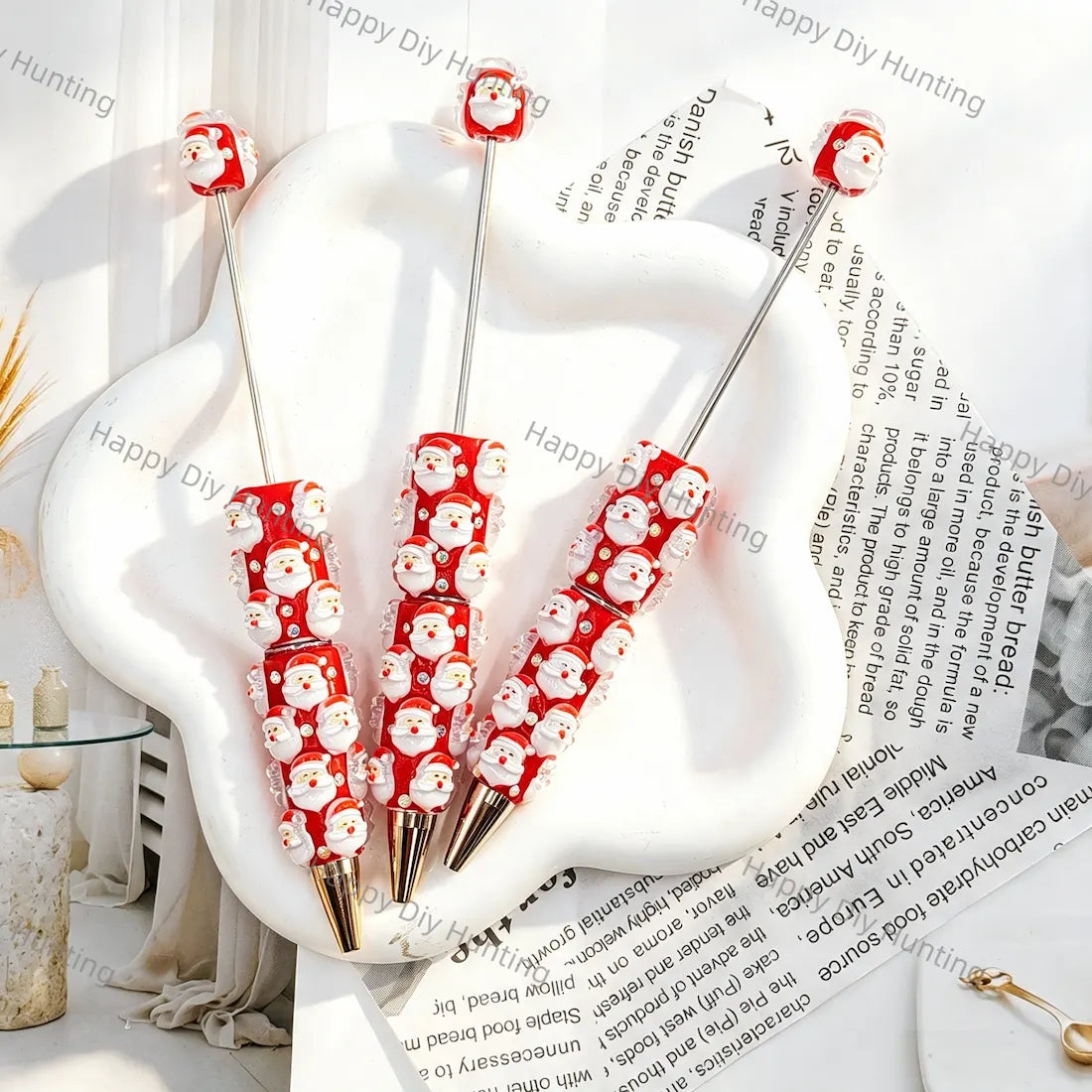 red 3d santa claus christmas beadable pens for diy handmade holiday stationery crafts wholesale