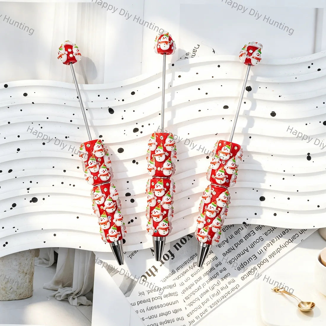 red 3d snowman christmas beadable pens for diy handmade holiday stationery crafts wholesale