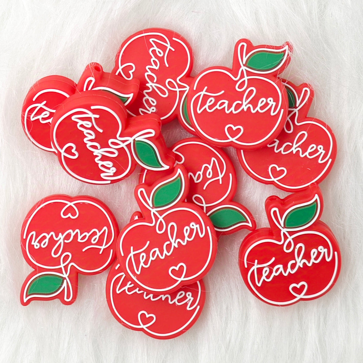 Red apple for teacher Silicone Focal Beads Wholesale, Quote Focal Beads