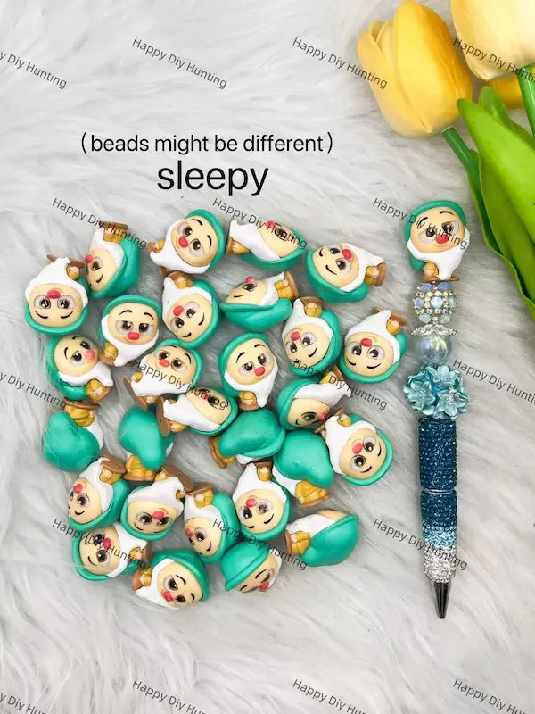 Sleepy dwarf pre-made bling bead pen, golden brown crystal pen barrel, natural stone & floral embellishment beads, slight bead variation, wholesale craft pen accessories