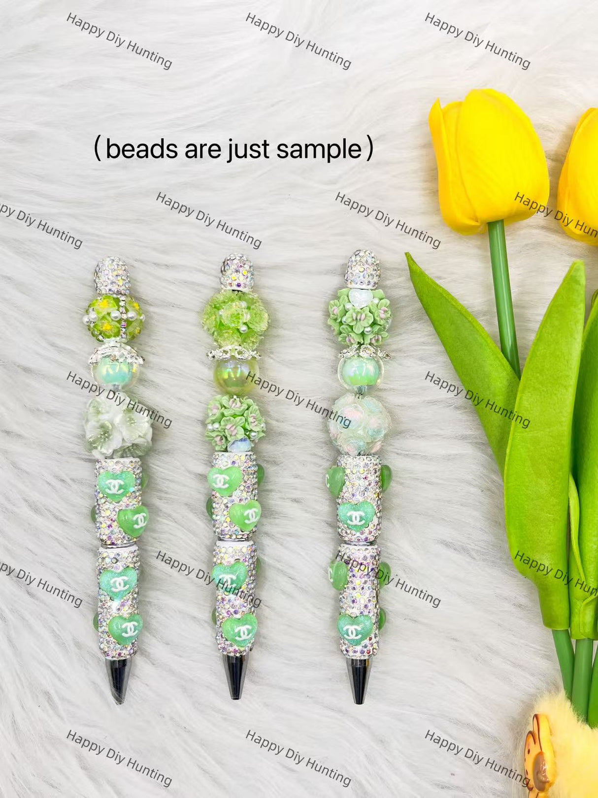 Sliver And Green CC Heart Designer Rhinestone Pen DP-006
