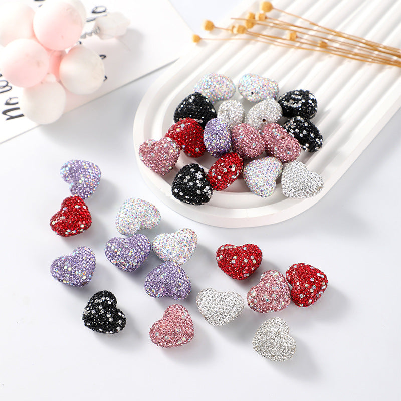 Sparkling Heart Shape Clay Beads with Colorful Rhinestones