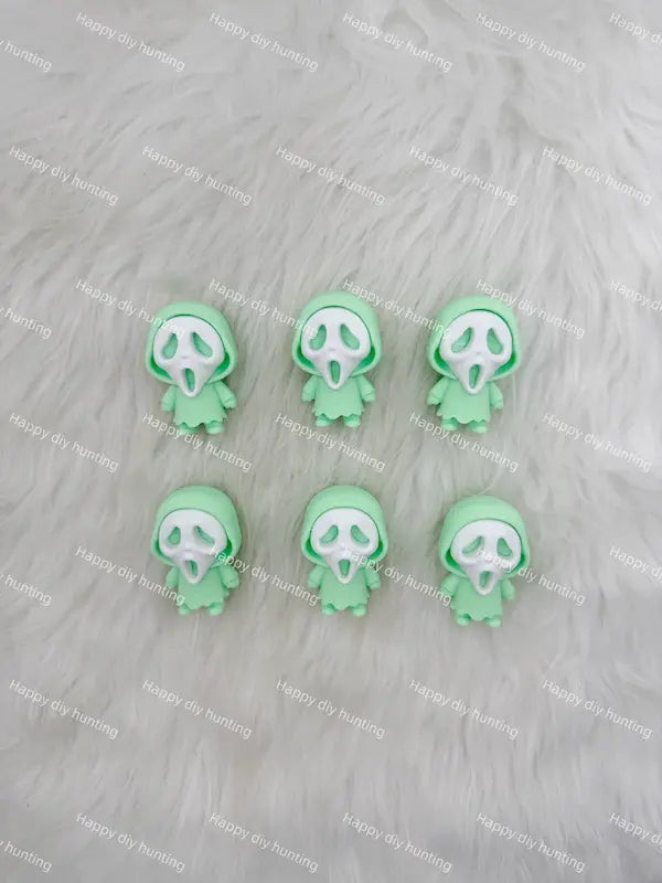 3D teal ghost face PVC pen topper for DIY beadable pen craft & gothic handmade jewelry making
