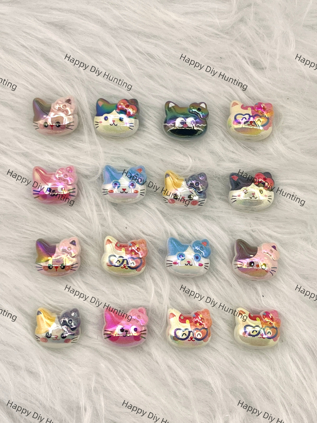 UV Finish Cute Cat Shape Acrylic Beads 23*20MM, Random Mix