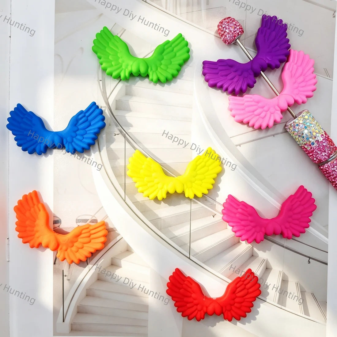 vibrant assorted solid matte angel wing acrylic beads for diy beadable pen craft wholesale