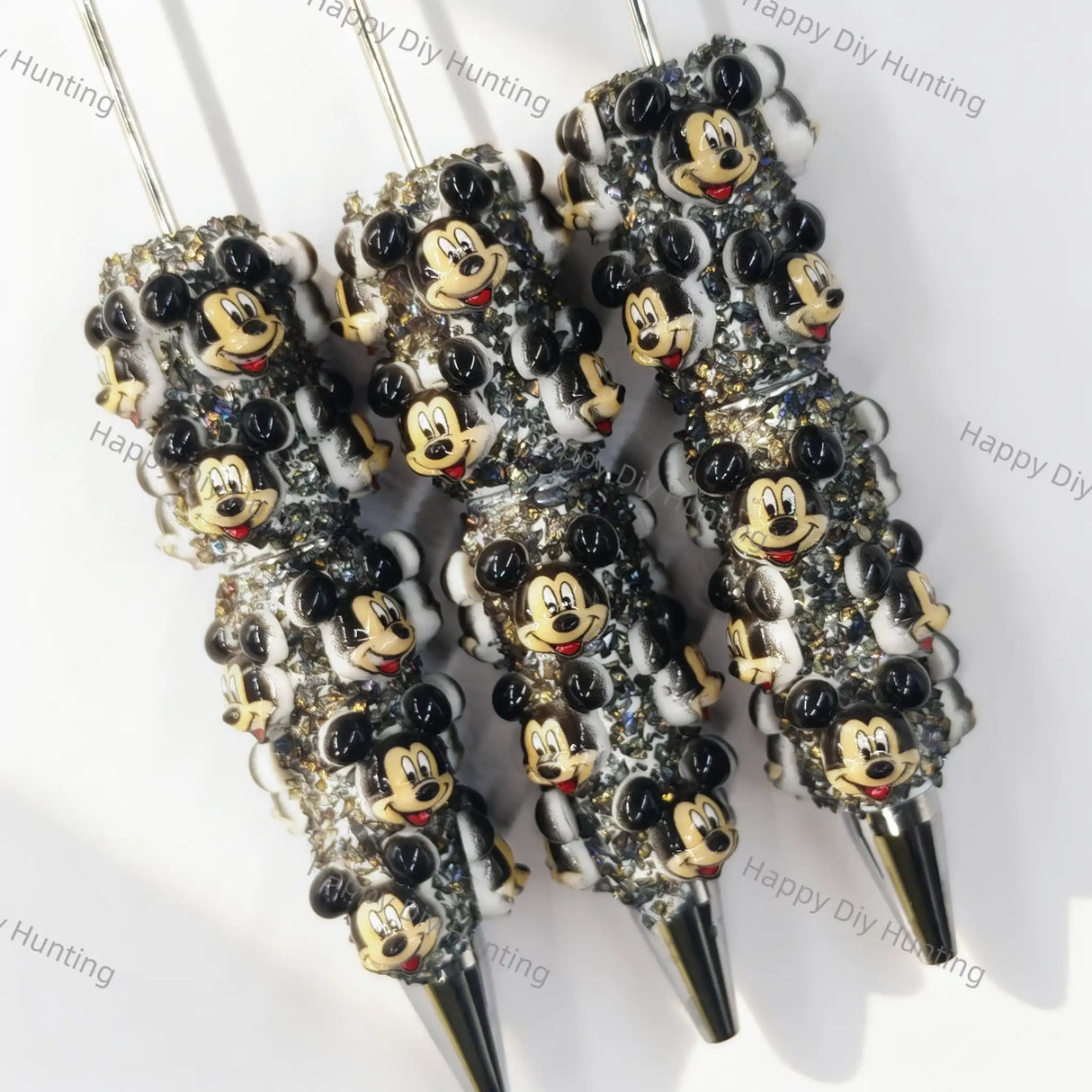 vintage black‑white playful mouse cartoon print beadable pens for diy silicone focal bead craft wholesale