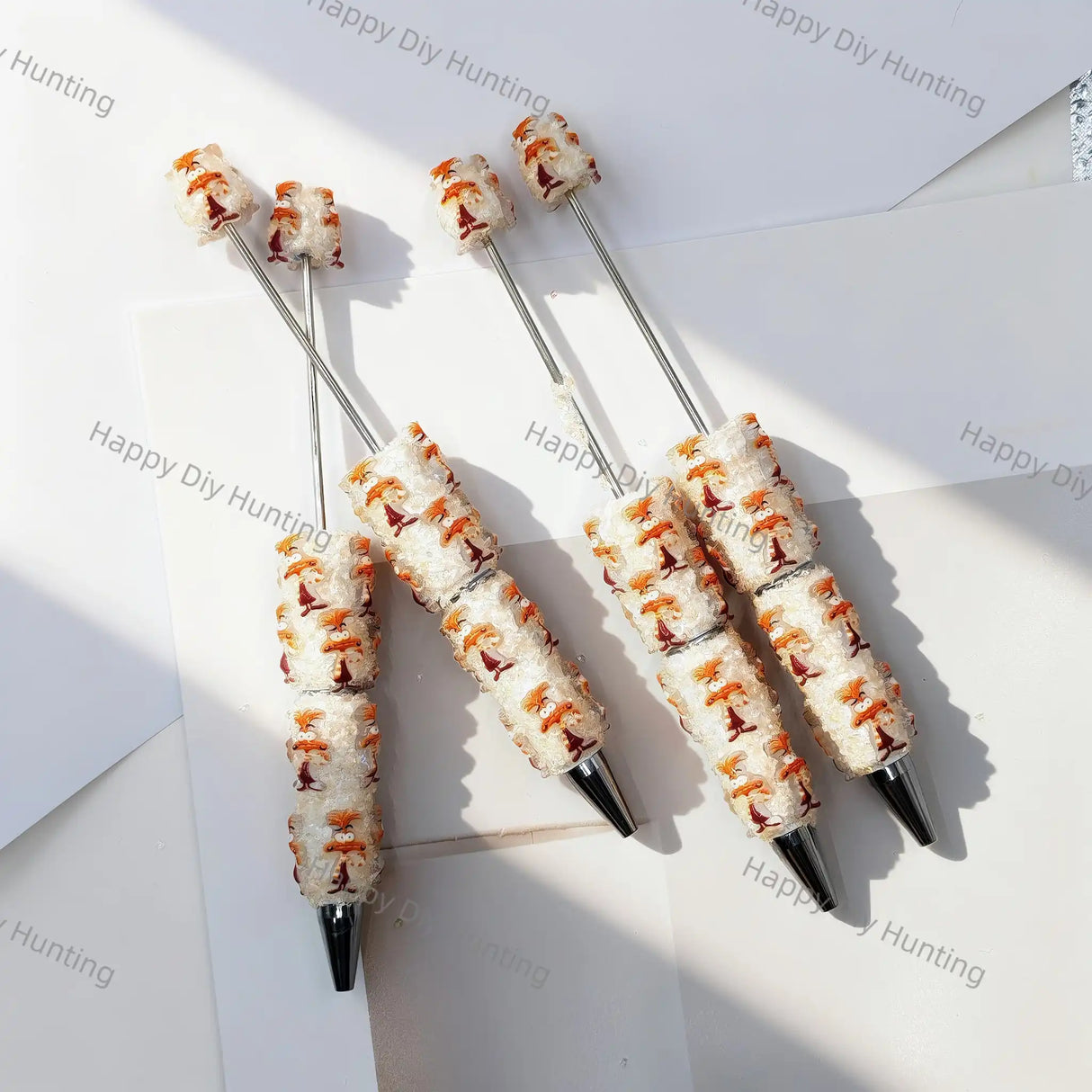 warm orange retro goofy little critter cartoon print beadable pens for diy silicone focal bead craft wholesale