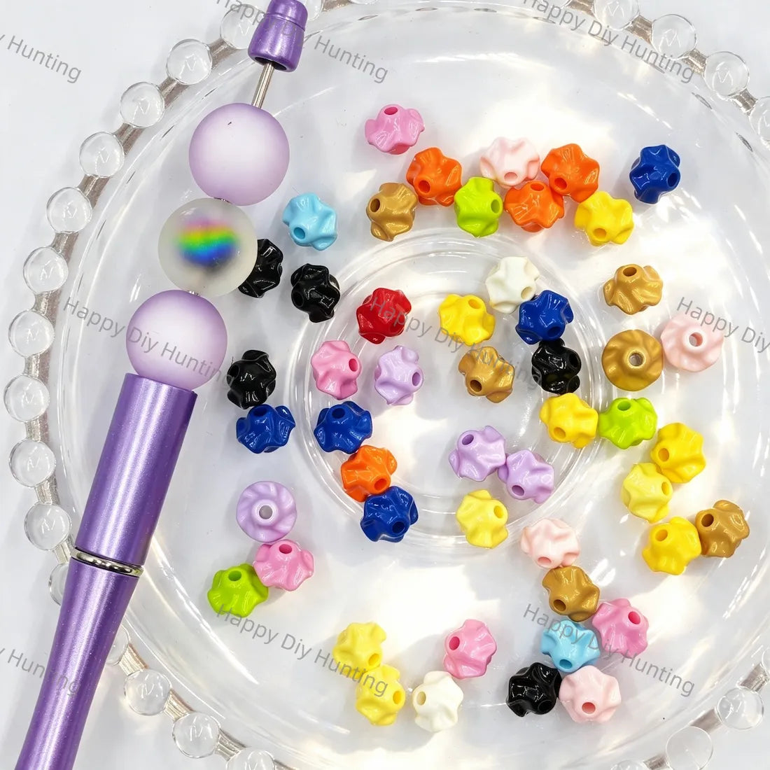 wavy flower shape large hole acrylic beads multi‑color petal textured for beadable pen straw charm diy craft wholesale