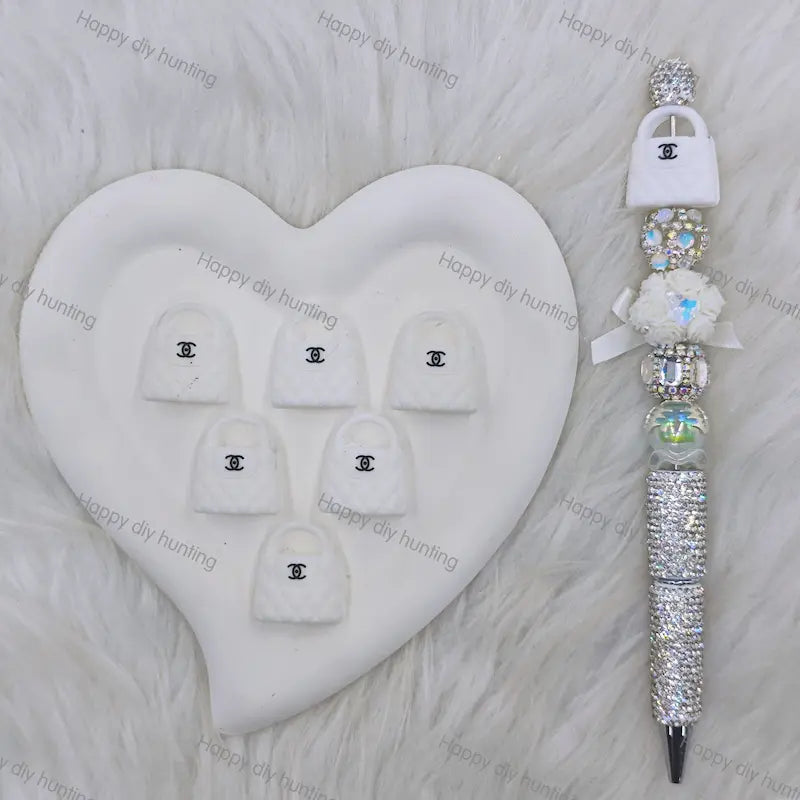 White CC Handbag Silicone Focal Beads, Wholesale Silicone Focal Beads for Pens2