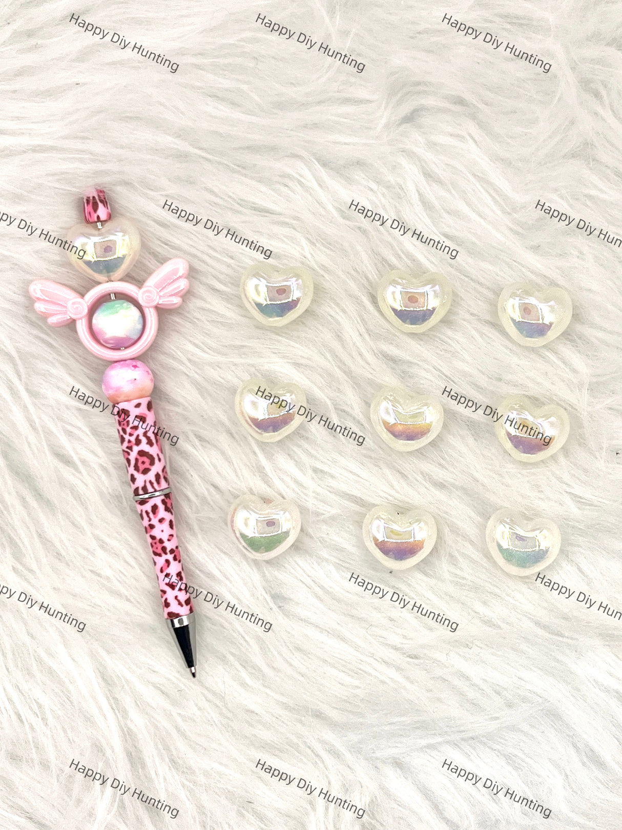 White Jelly Heart Shape Acrylic Beads with Gliter