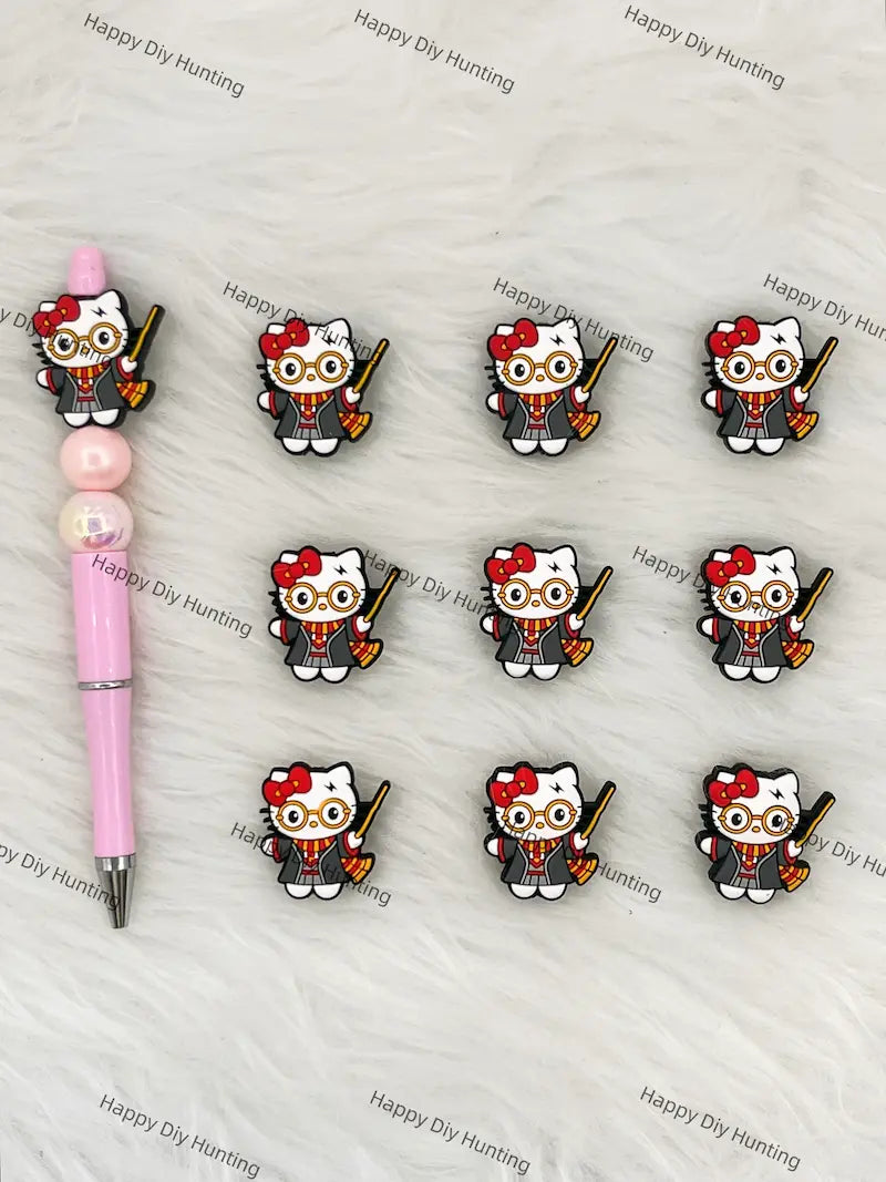Handmade Beadable Pen with Wizard Cat Silicone Beads