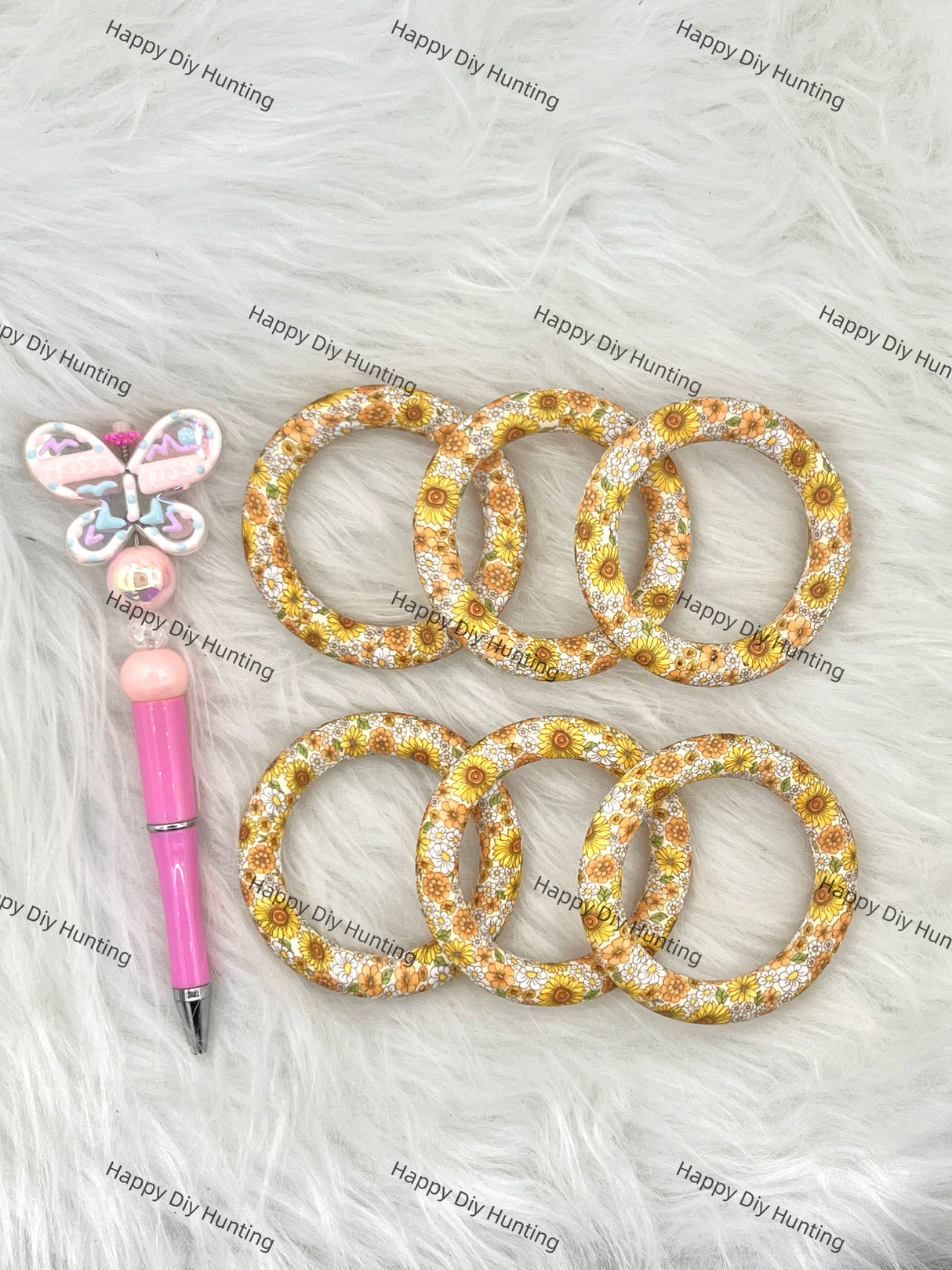 Yellow Sunflower Beadable Silicone Ring Car Hanger Charm Loop