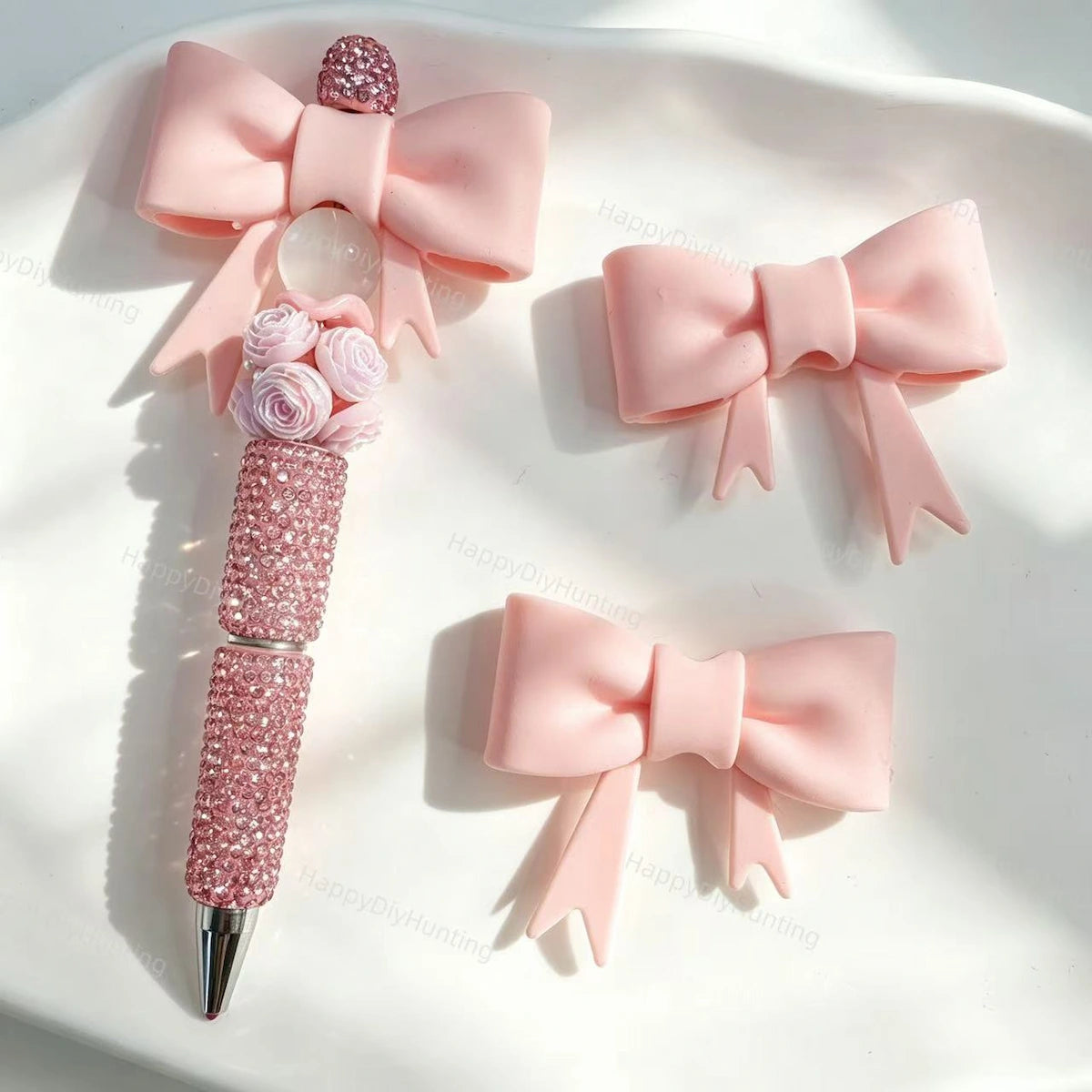 Baby pink solid bow silicone focal beads for DIY beadable pens