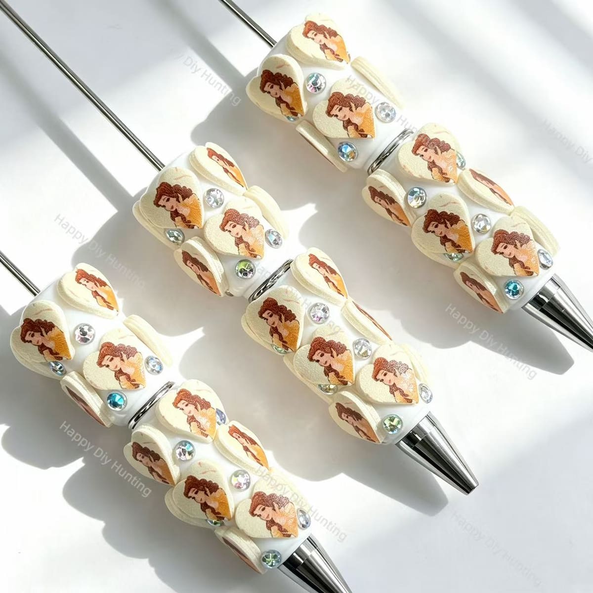 beige princess heart printed beadable pens fairytale theme for diy stationery and handmade gifts