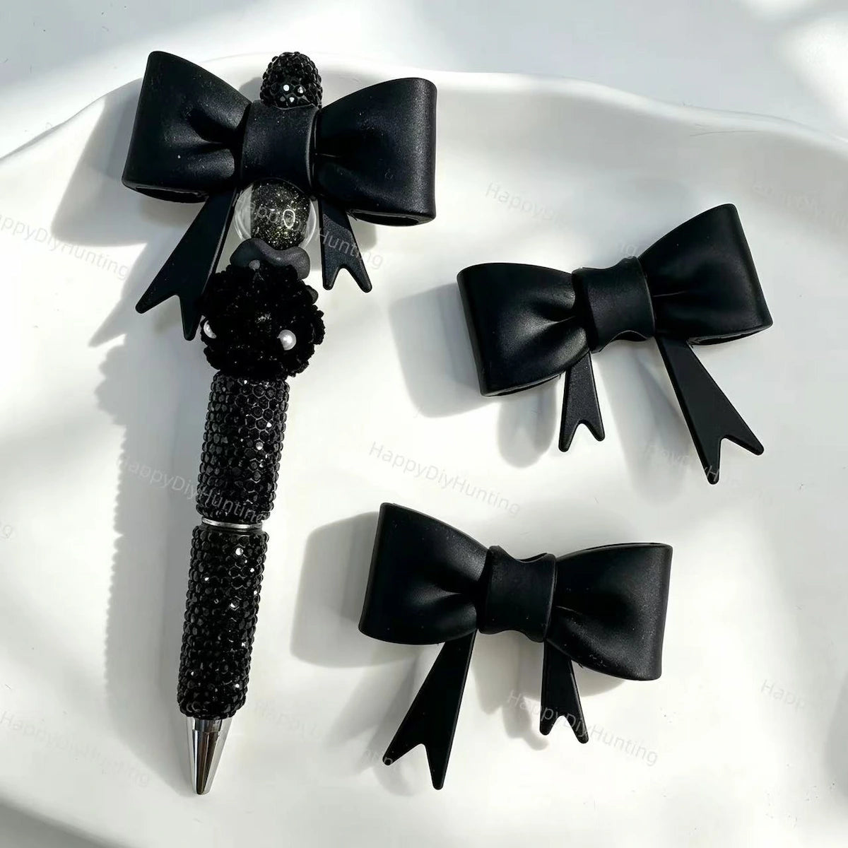 Black solid bow silicone focal beads for DIY beadable pens